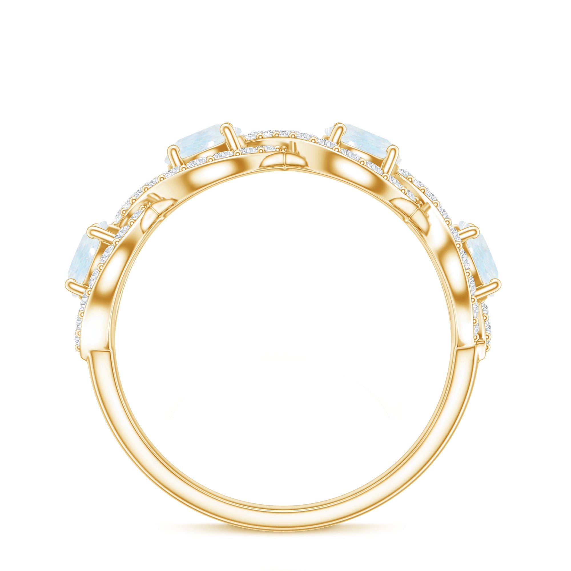 Genuine Moonstone Half Eternity Ring with Diamond