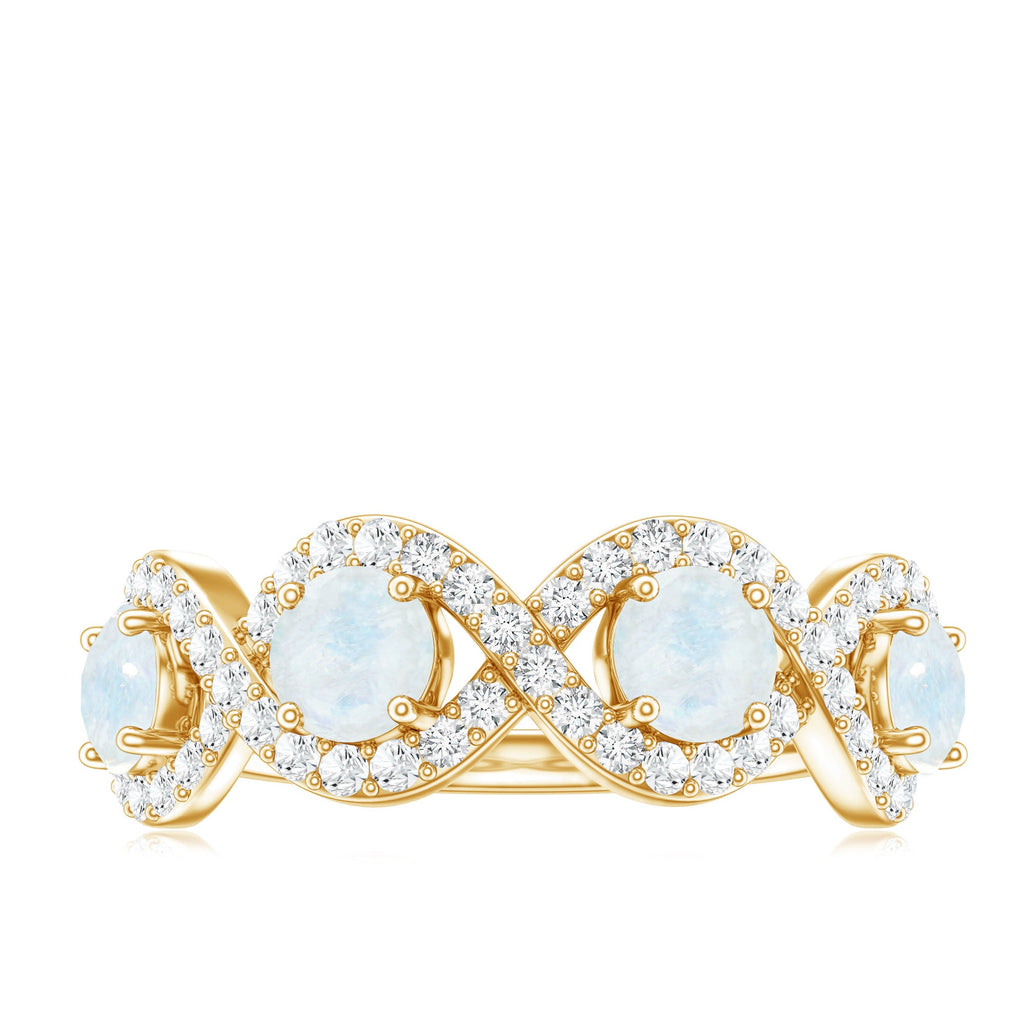 Genuine Moonstone Half Eternity Ring with Diamond