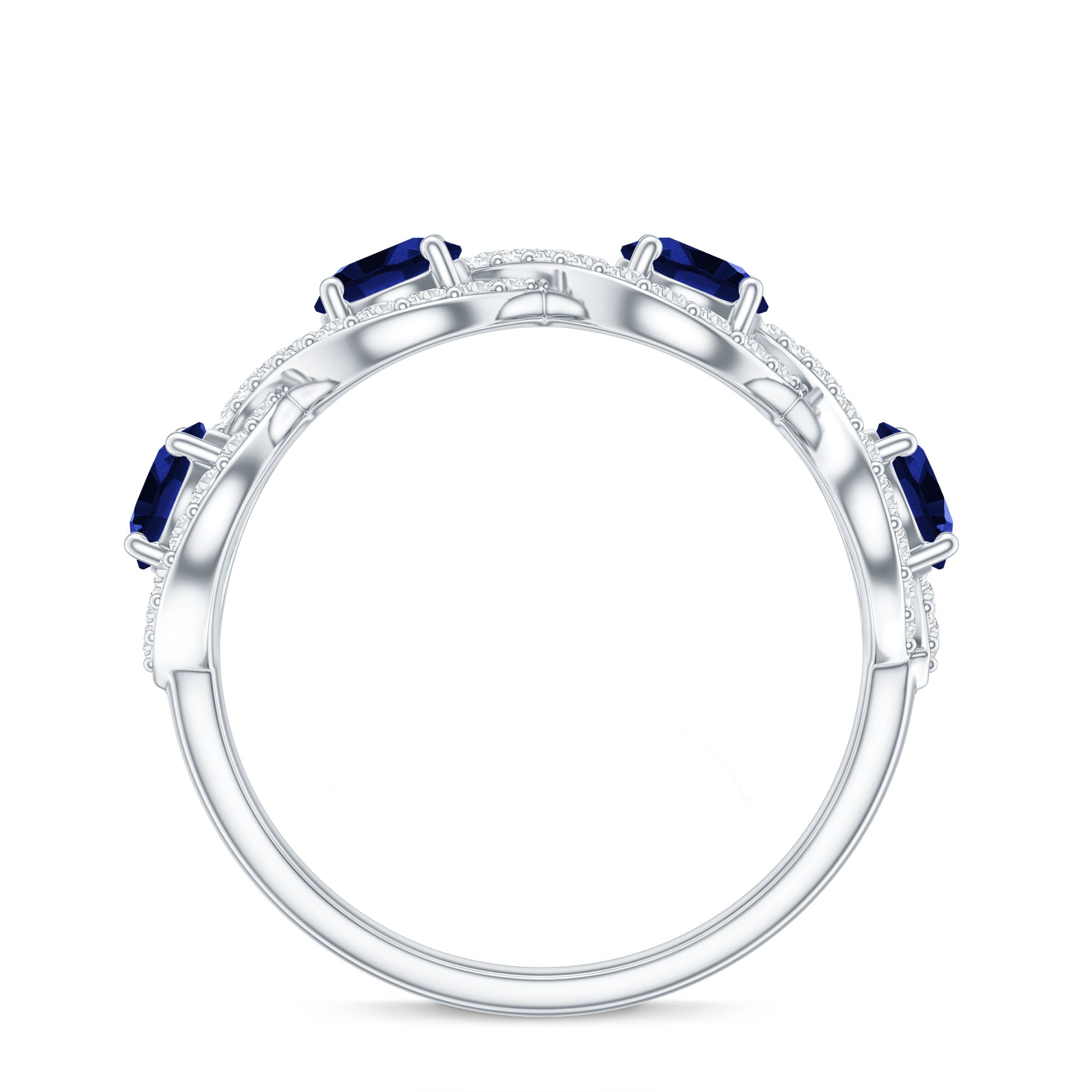 2 CT Lab-Created Blue Sapphire and Diamond Braided Half Eternity Band Ring