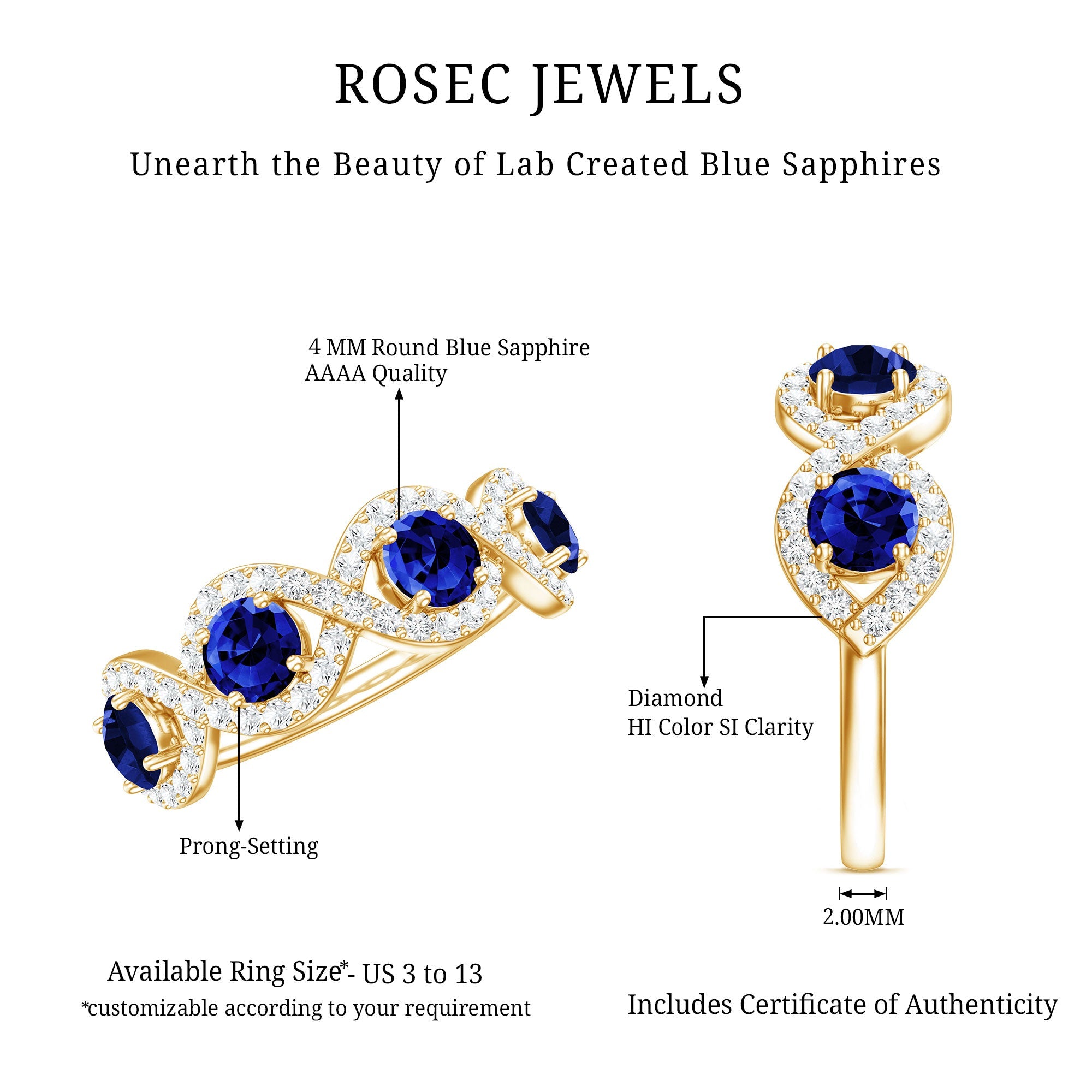 2 CT Lab-Created Blue Sapphire and Diamond Braided Half Eternity Band Ring