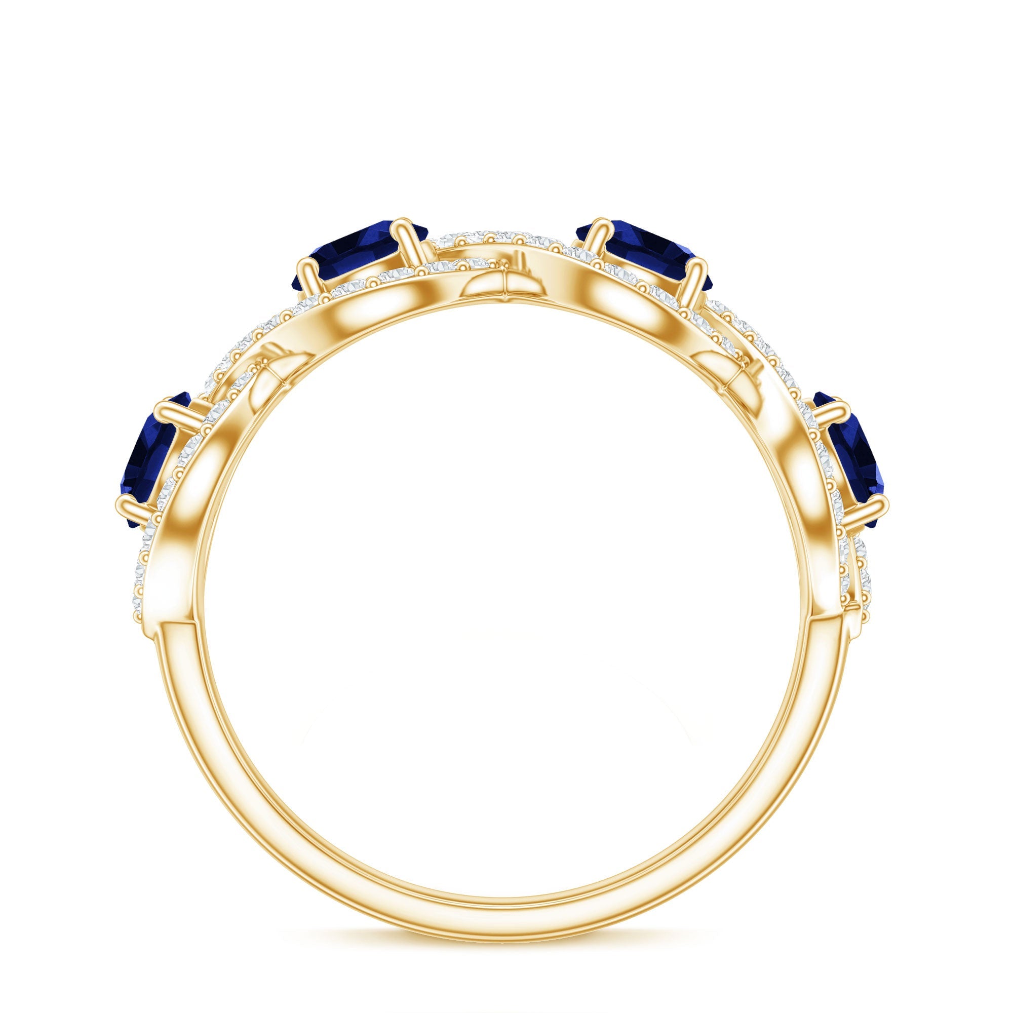 2 CT Lab-Created Blue Sapphire and Diamond Braided Half Eternity Band Ring