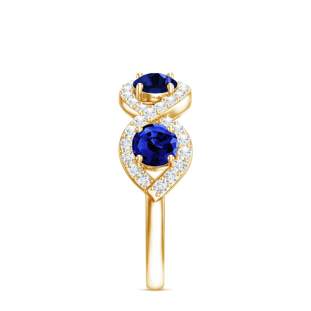 2 CT Lab-Created Blue Sapphire and Diamond Braided Half Eternity Band Ring