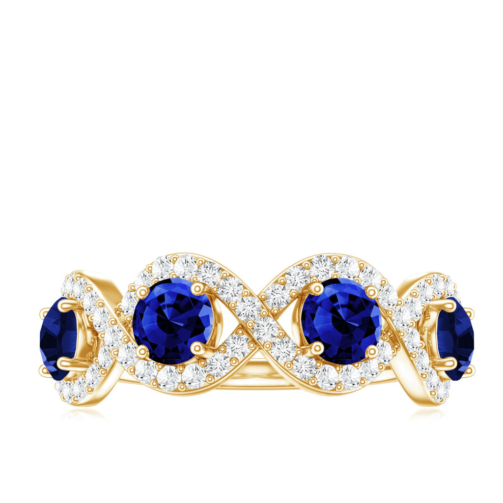 2 CT Lab-Created Blue Sapphire and Diamond Braided Half Eternity Band Ring
