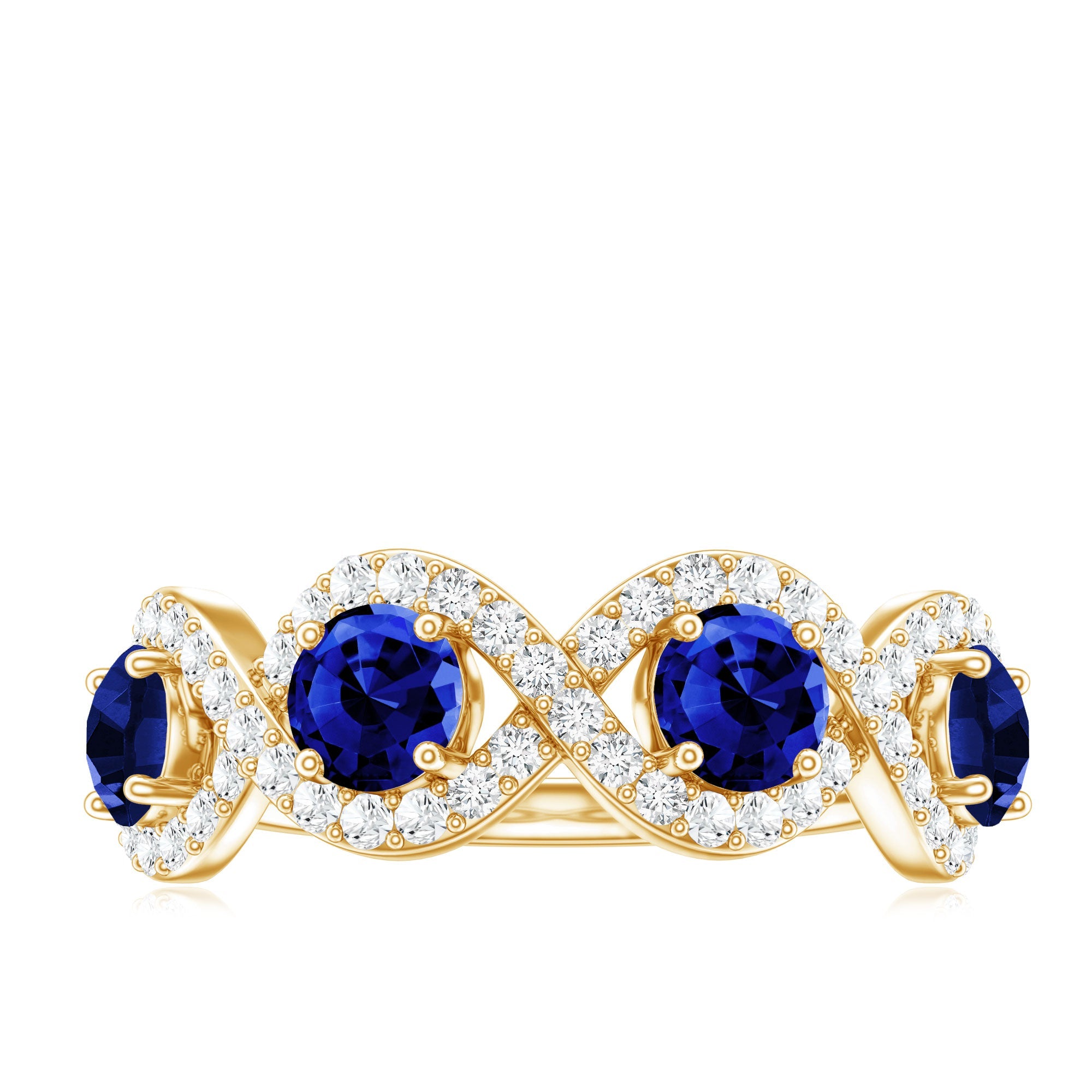 2 CT Lab-Created Blue Sapphire and Diamond Braided Half Eternity Band Ring