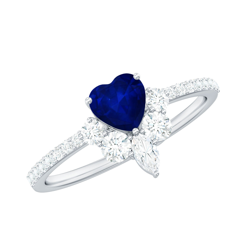 Natural 0.6 Blue Sapphire Heart Promise Ring with Diamond