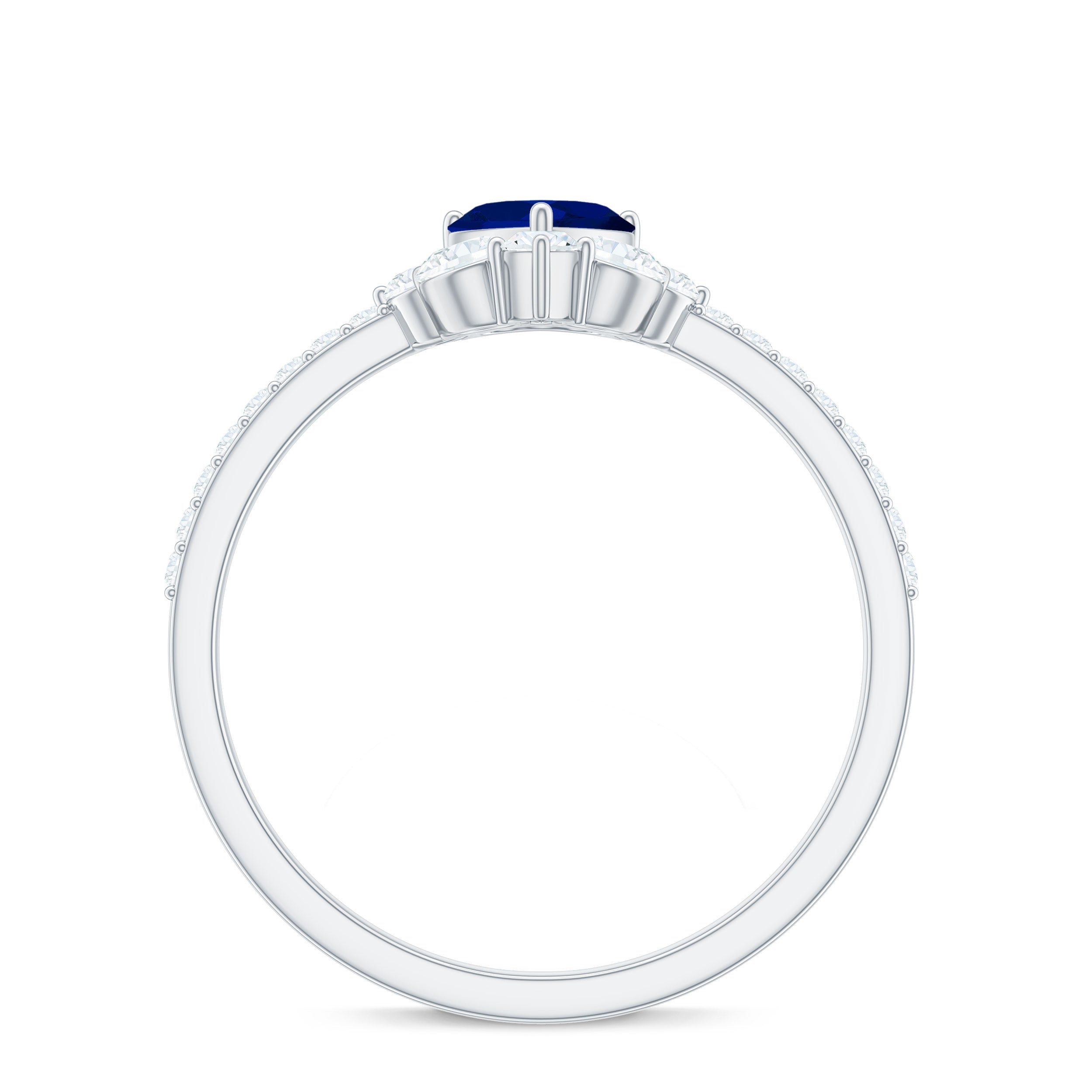 Natural 0.6 Blue Sapphire Heart Promise Ring with Diamond