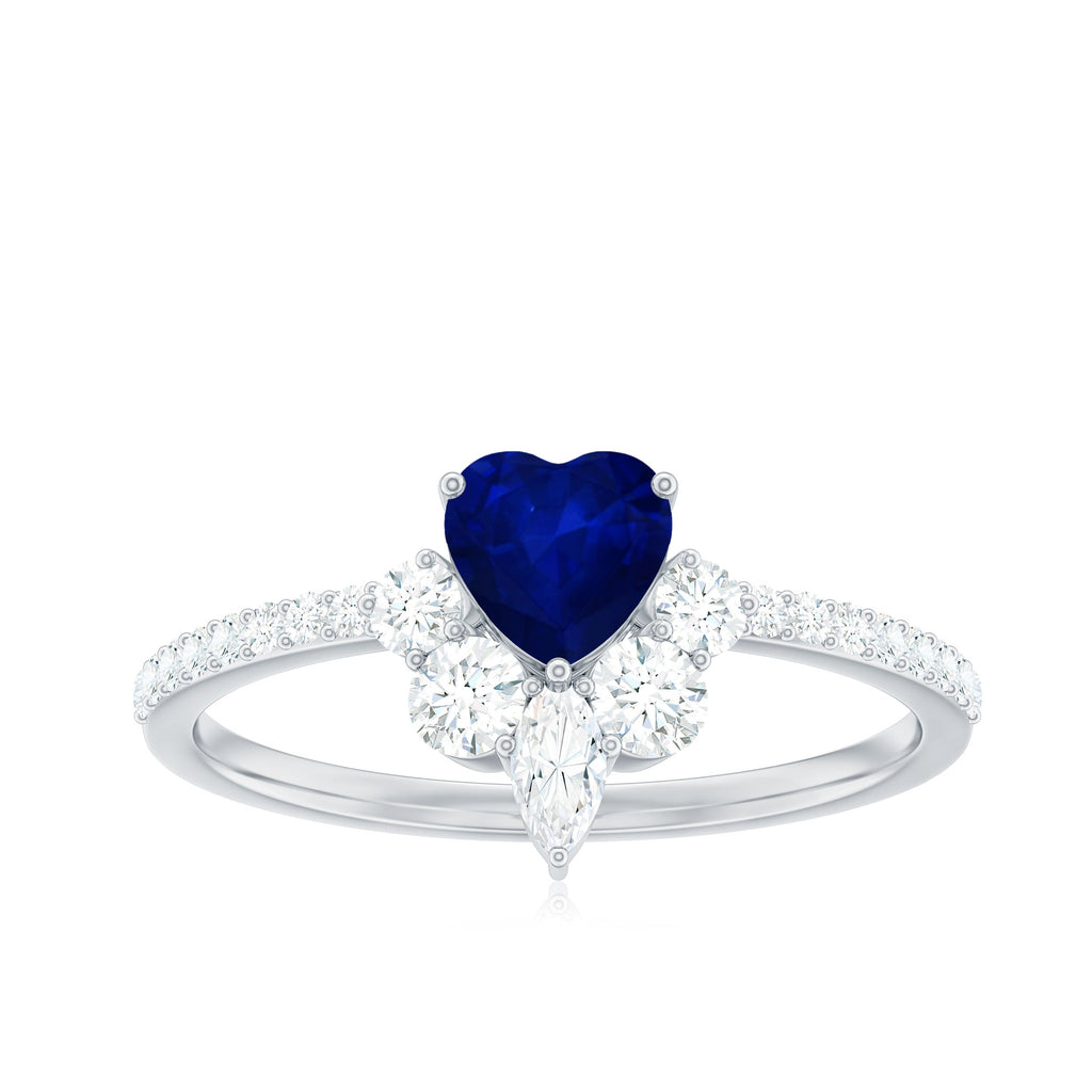 Natural 0.6 Blue Sapphire Heart Promise Ring with Diamond