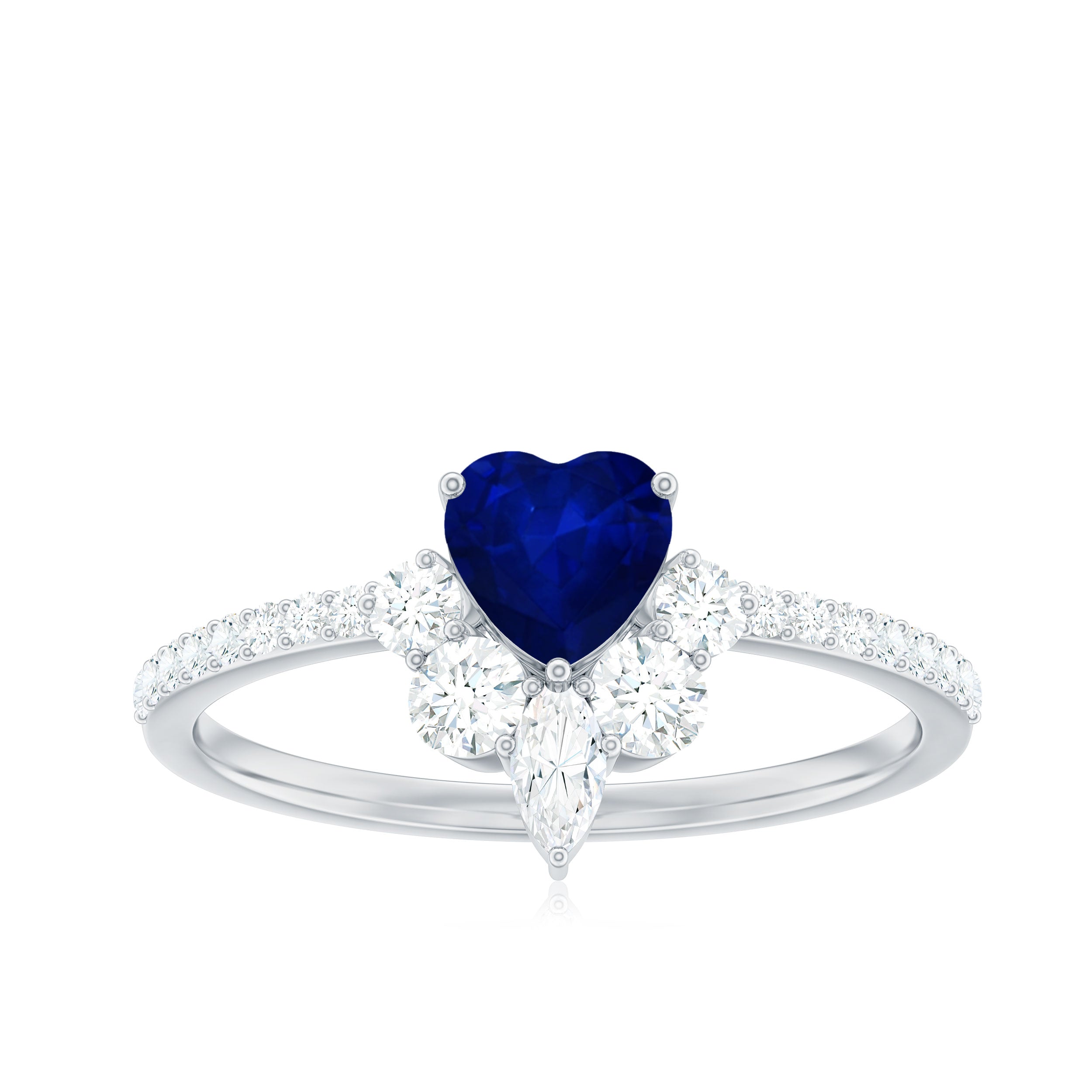 Natural 0.6 Blue Sapphire Heart Promise Ring with Diamond