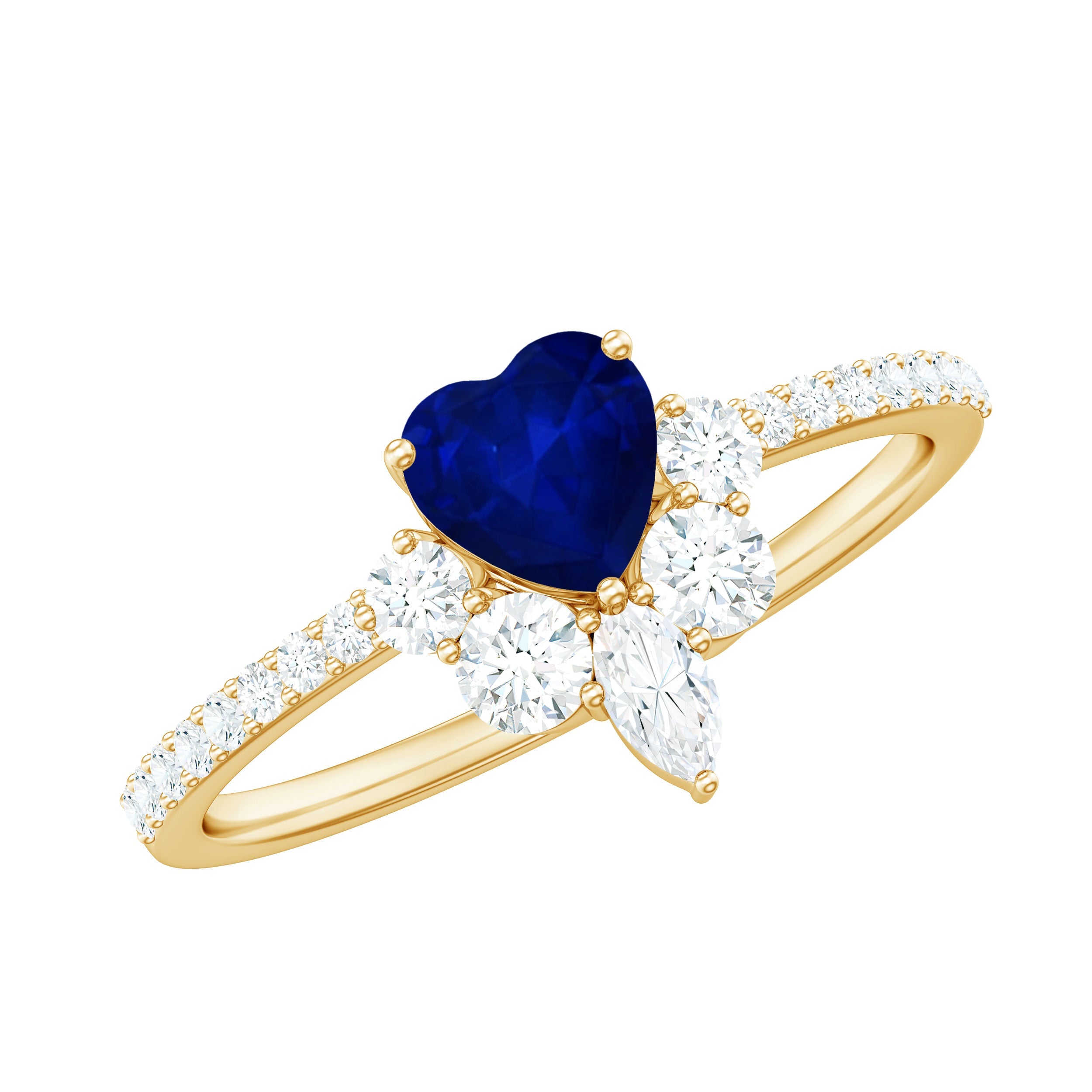 Natural 0.6 Blue Sapphire Heart Promise Ring with Diamond