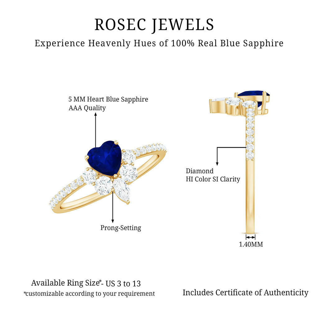 Natural 0.6 Blue Sapphire Heart Promise Ring with Diamond