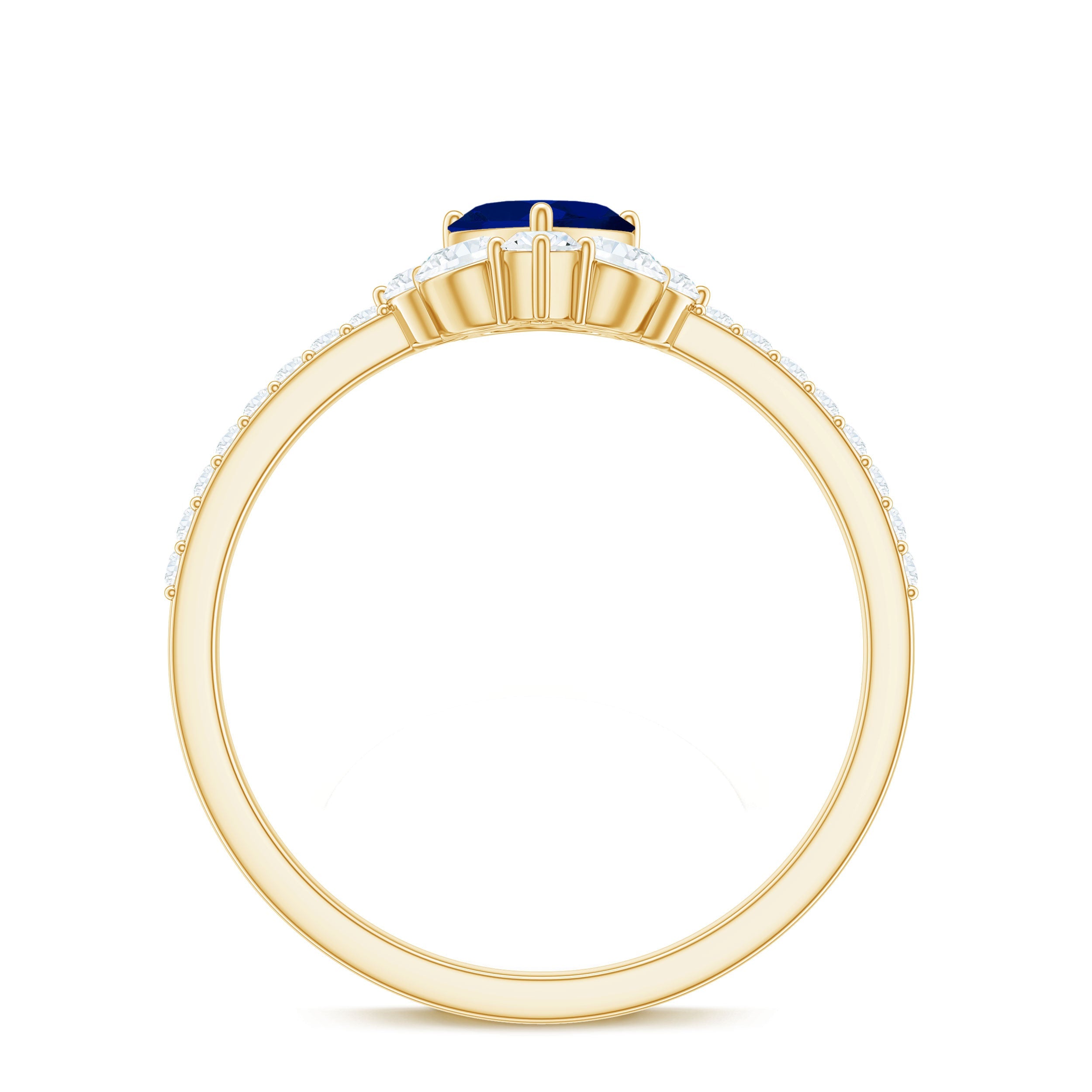 Natural 0.6 Blue Sapphire Heart Promise Ring with Diamond