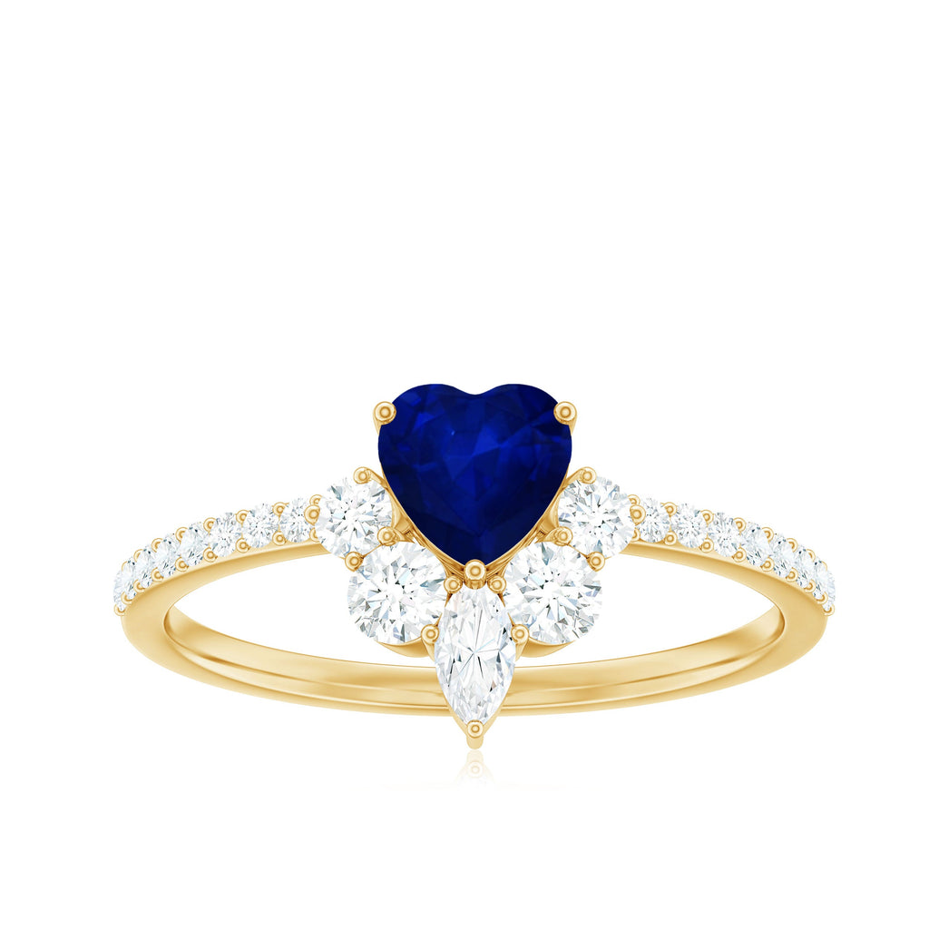 Natural 0.6 Blue Sapphire Heart Promise Ring with Diamond