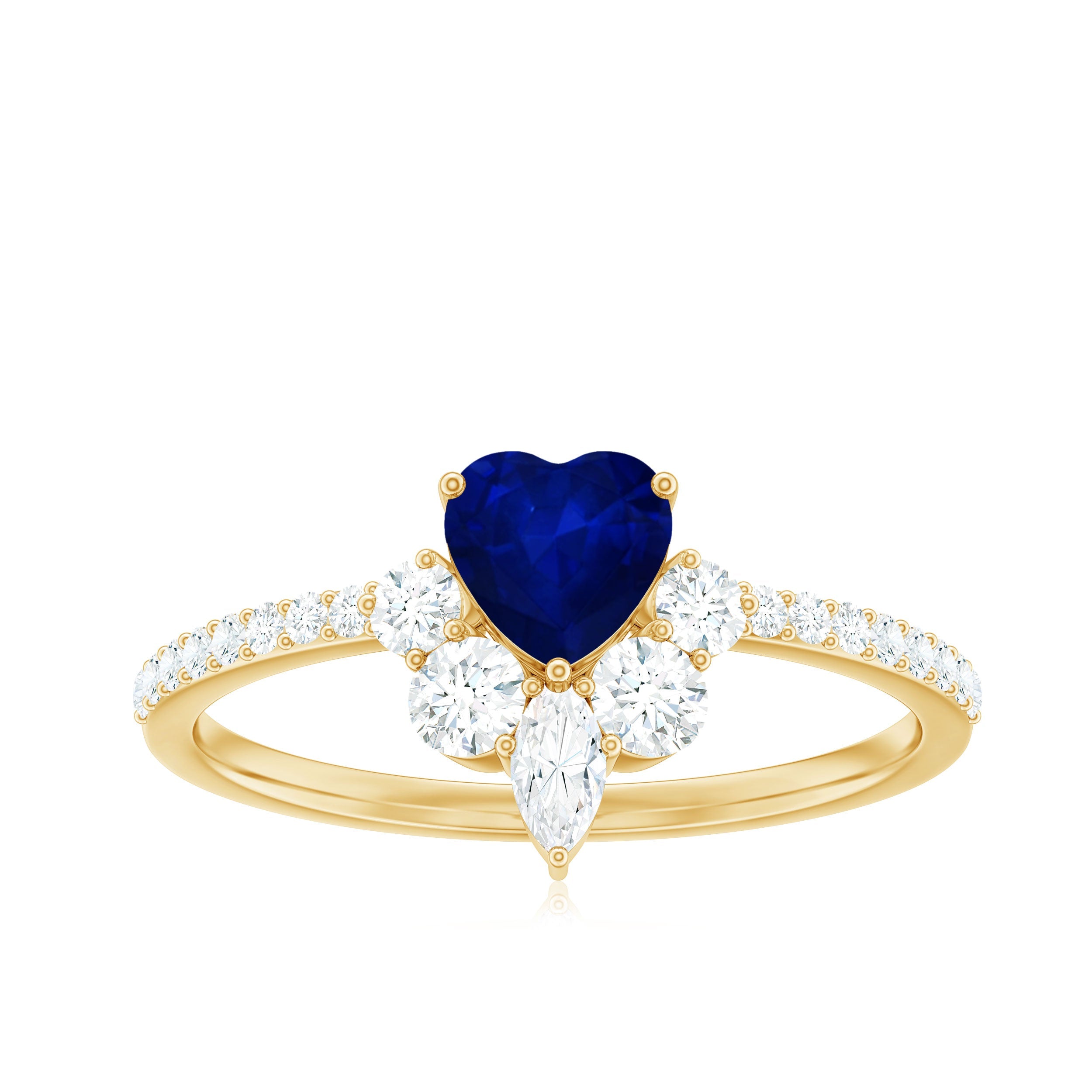 Natural 0.6 Blue Sapphire Heart Promise Ring with Diamond