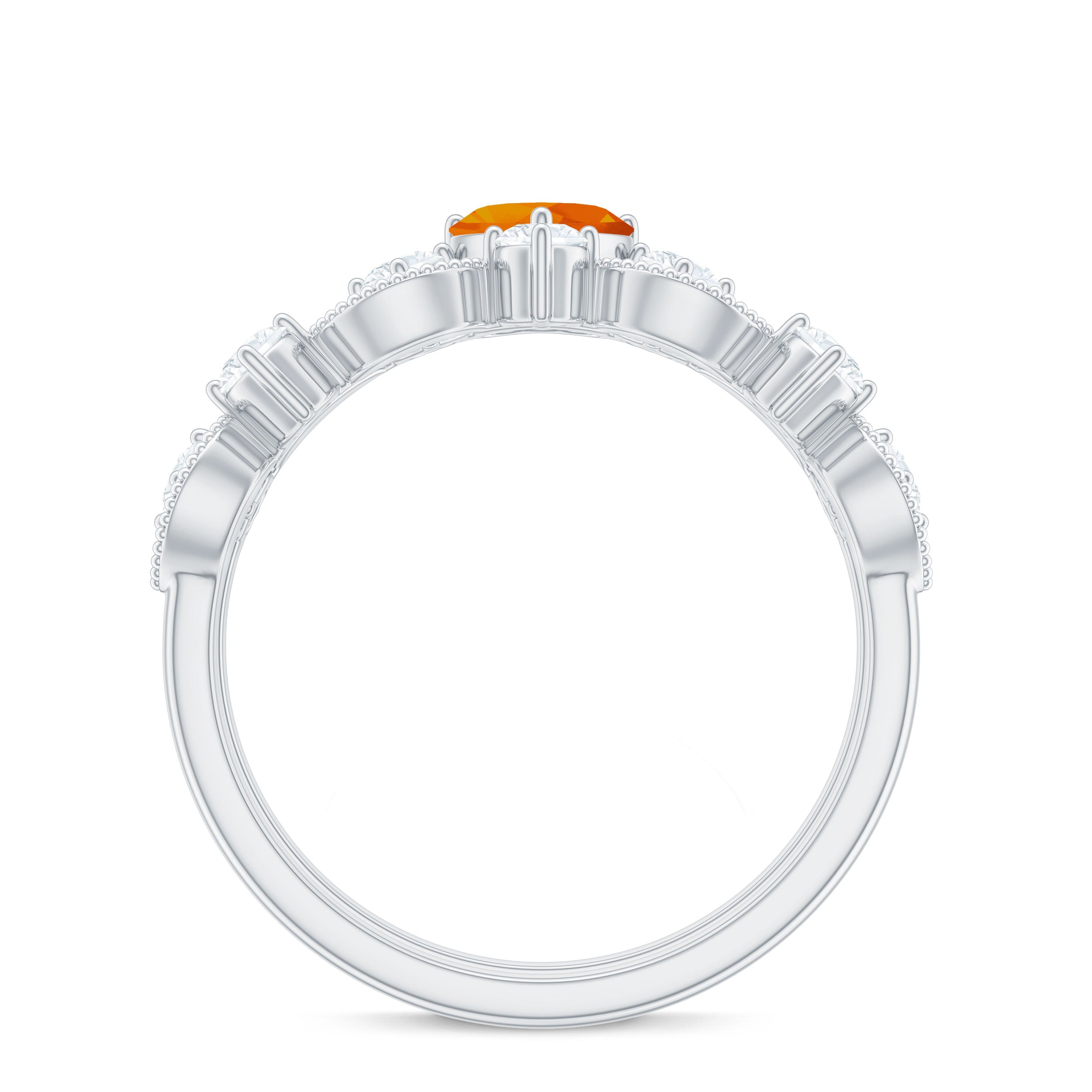 Vintage Inspired Fire Opal and Diamond Wedding Ring Set