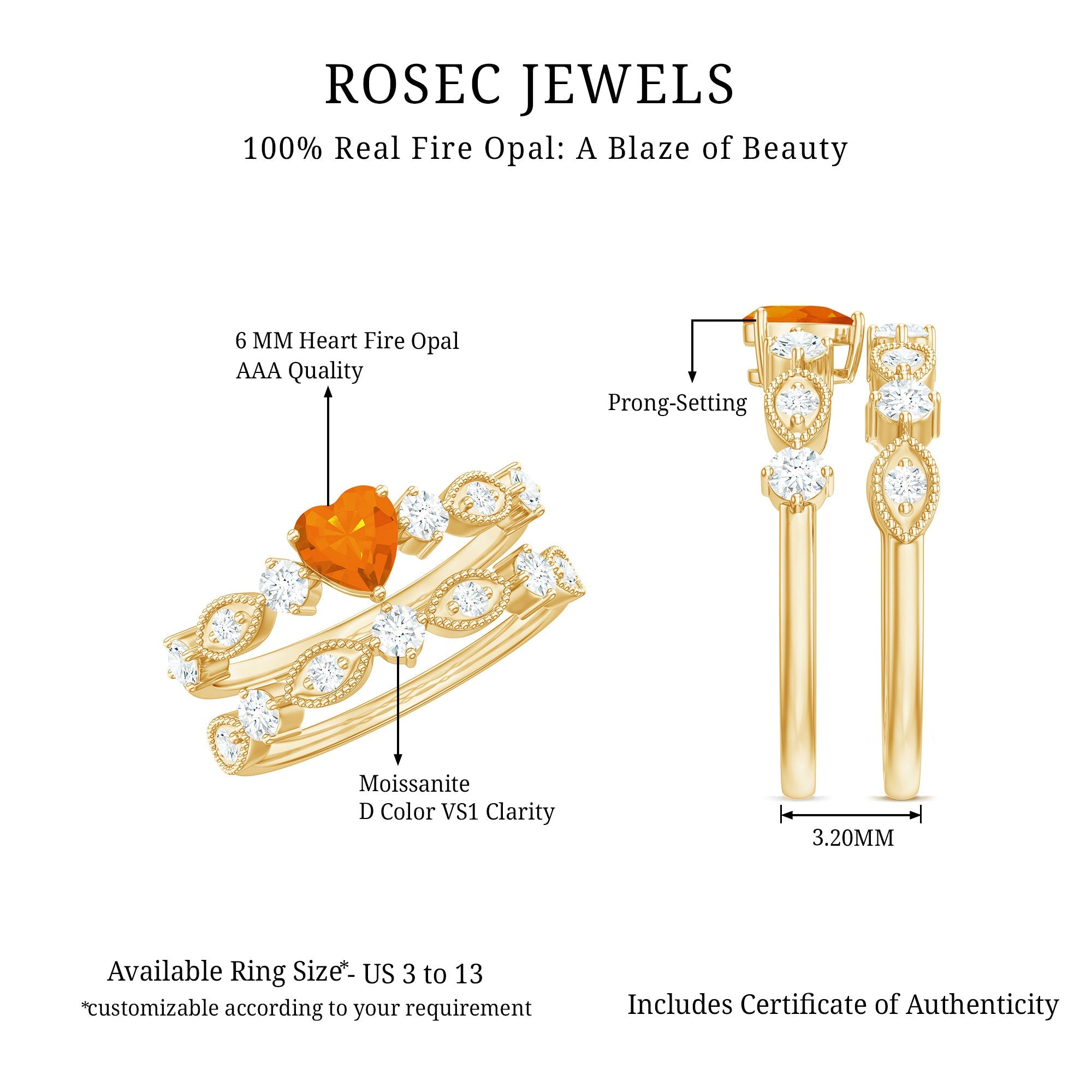 Vintage Inspired Fire Opal and Diamond Wedding Ring Set