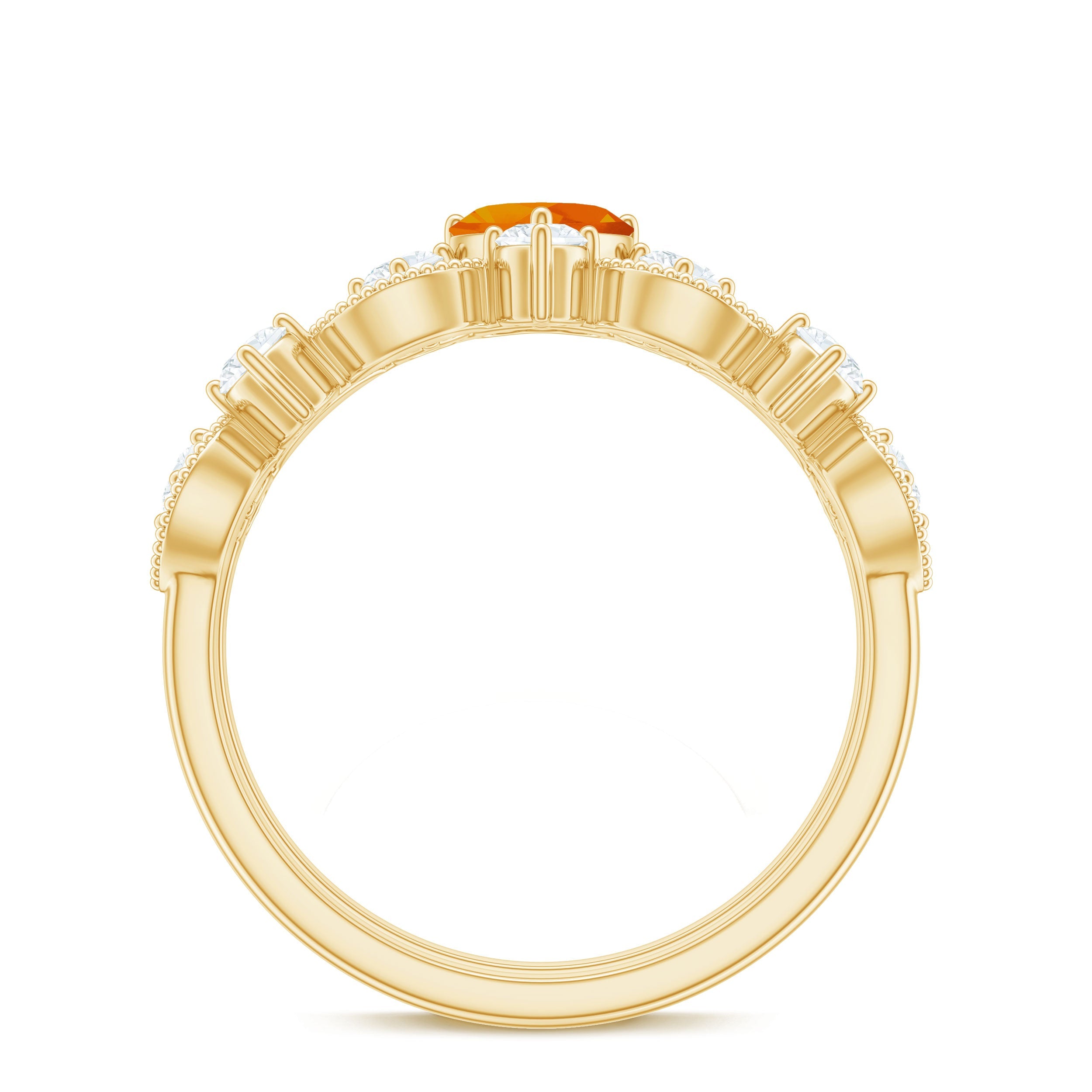 Vintage Inspired Fire Opal and Diamond Wedding Ring Set