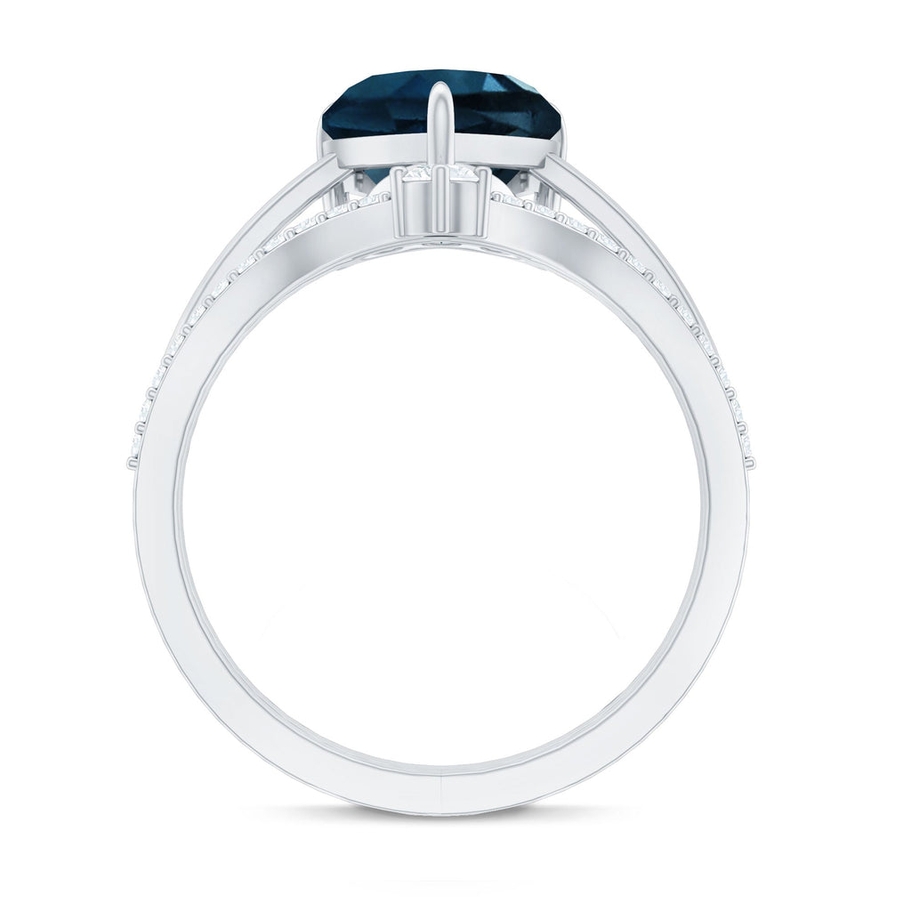 8mm Heart Shaped London Blue Topaz Solitaire Ring Set with Diamond Curved Band