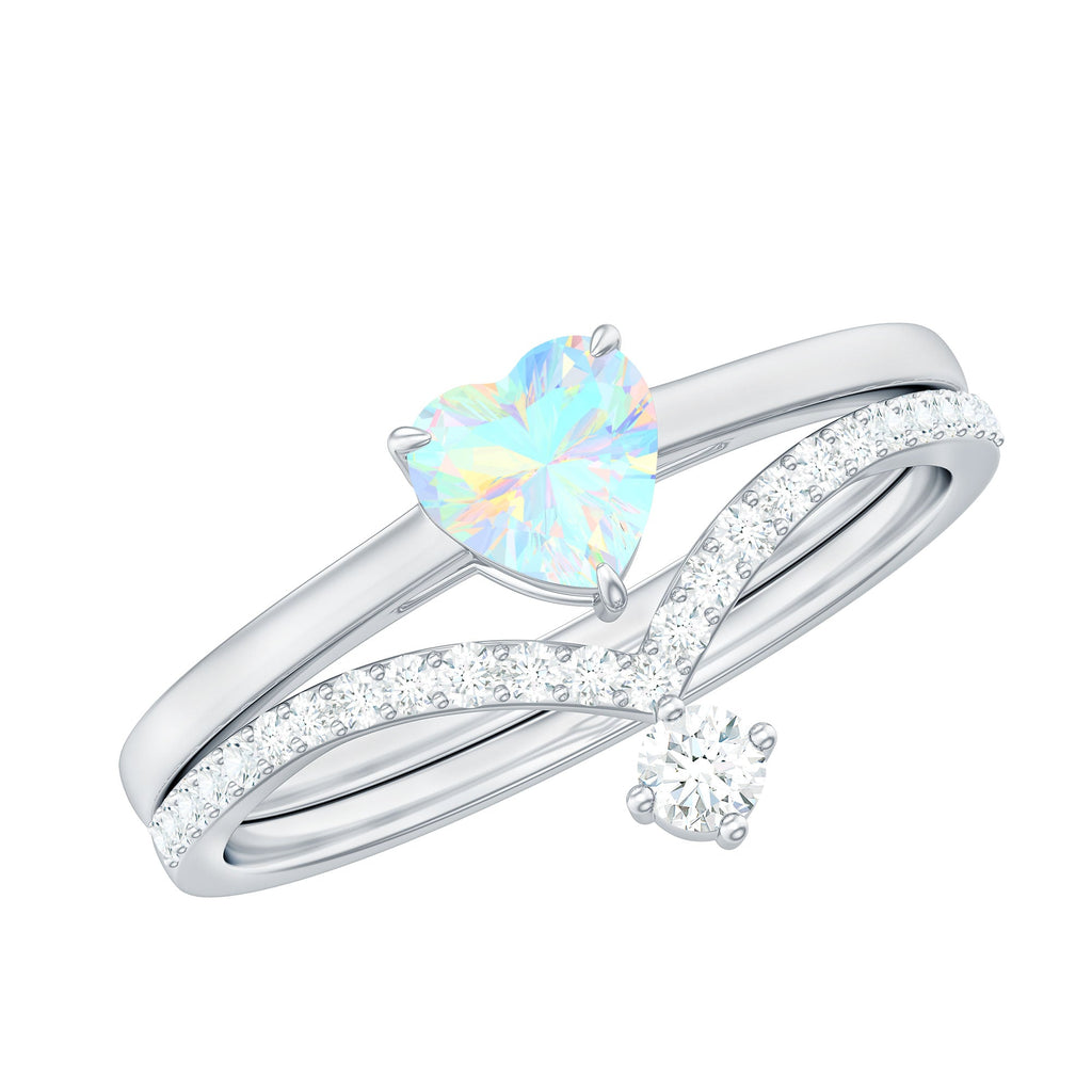 0.7 Carat Heart Ethiopian Opal Wedding Ring Set with Diamond