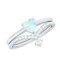 0.7 Carat Heart Ethiopian Opal Wedding Ring Set with Diamond