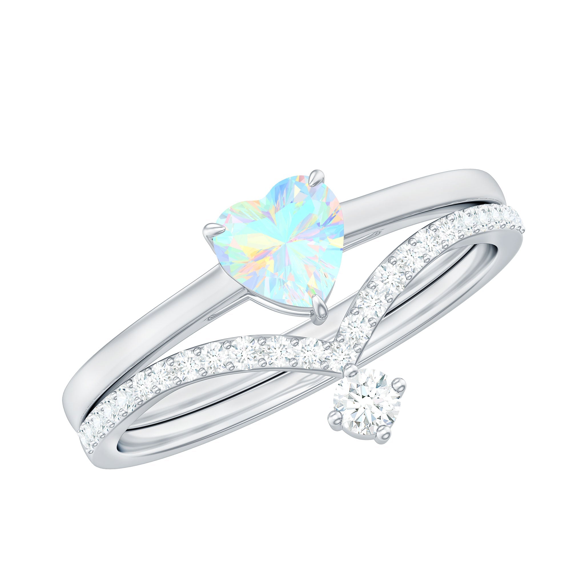 0.7 Carat Heart Ethiopian Opal Wedding Ring Set with Diamond