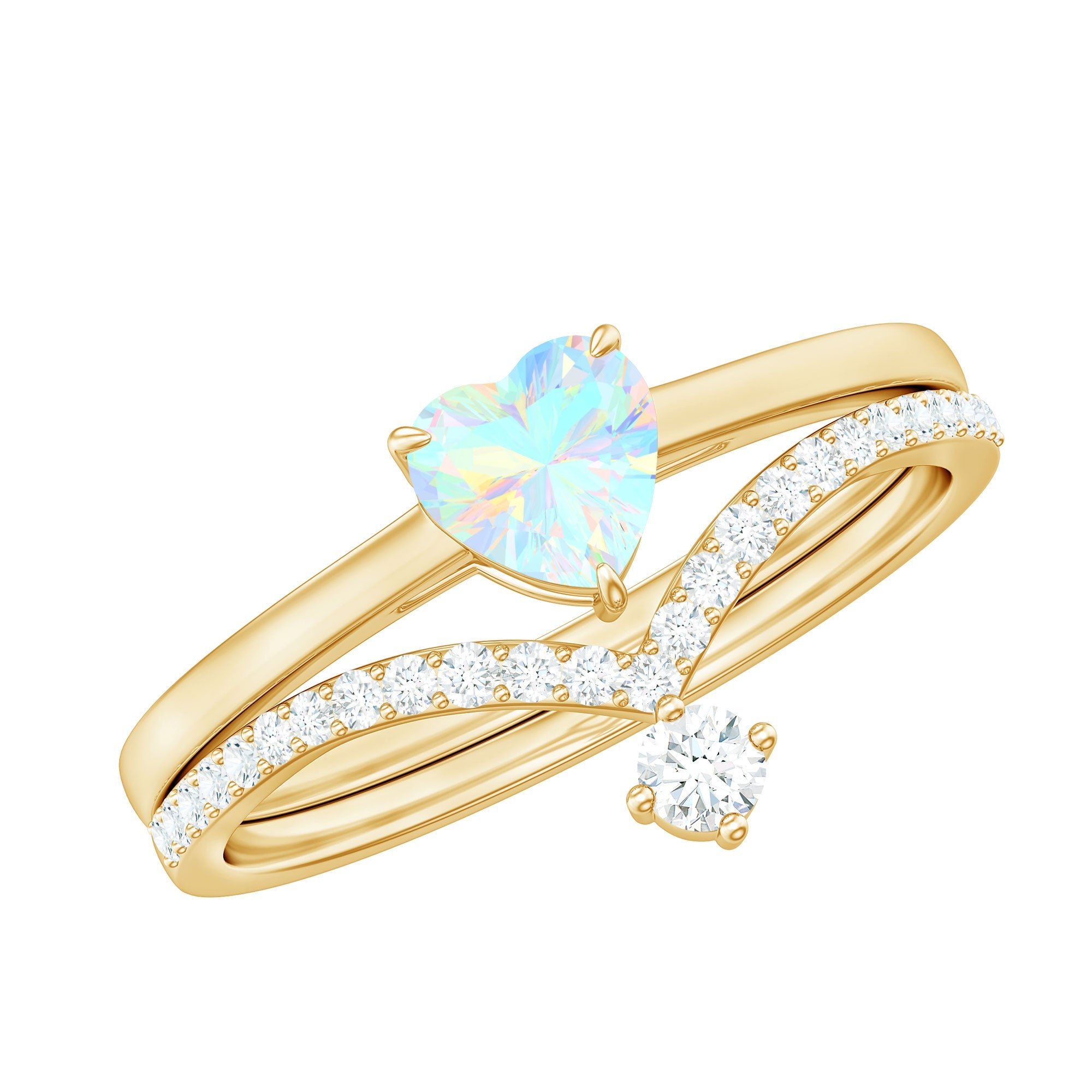 0.7 Carat Heart Ethiopian Opal Wedding Ring Set with Diamond