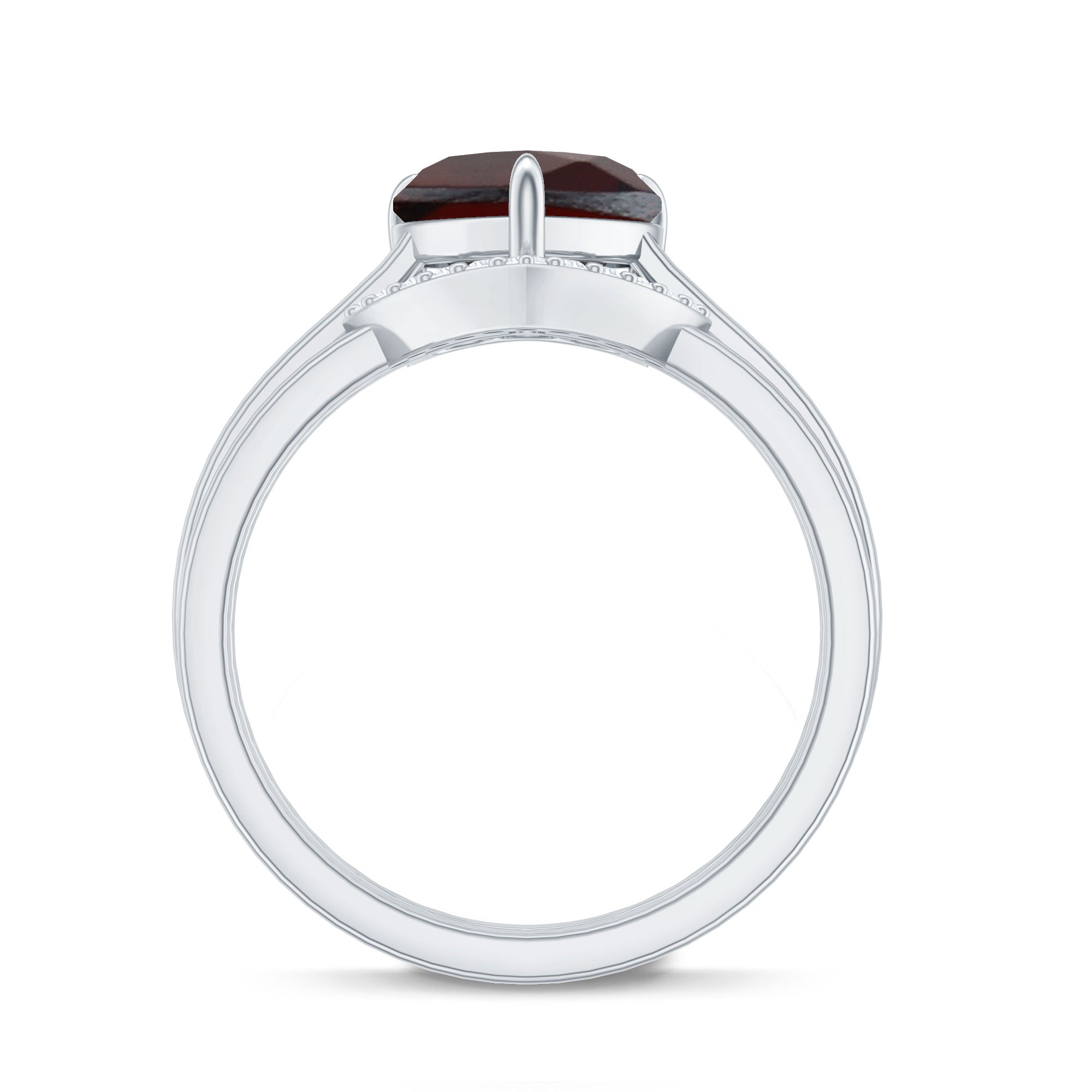 Real 8mm Garnet Diamond Heart Shaped Wedding Engagement Ring Set of 2