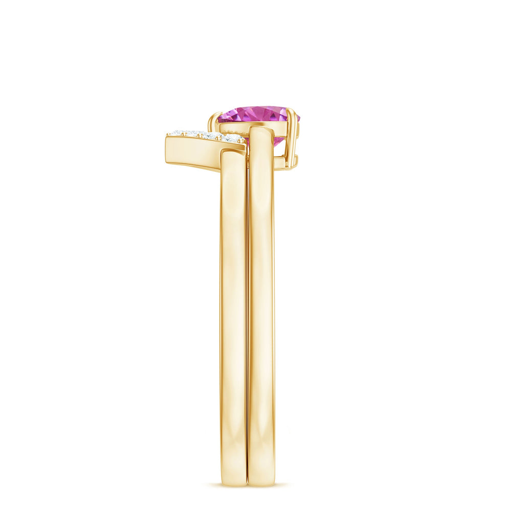 Pink Tourmaline Heart Ring Set with Diamond