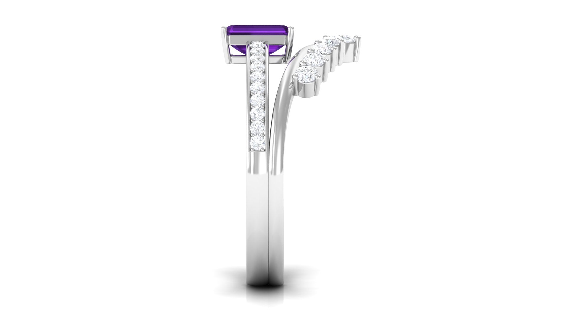 1.4 Carat Emerald Cut Amethyst Diamond Wedding Bridal Ring Set