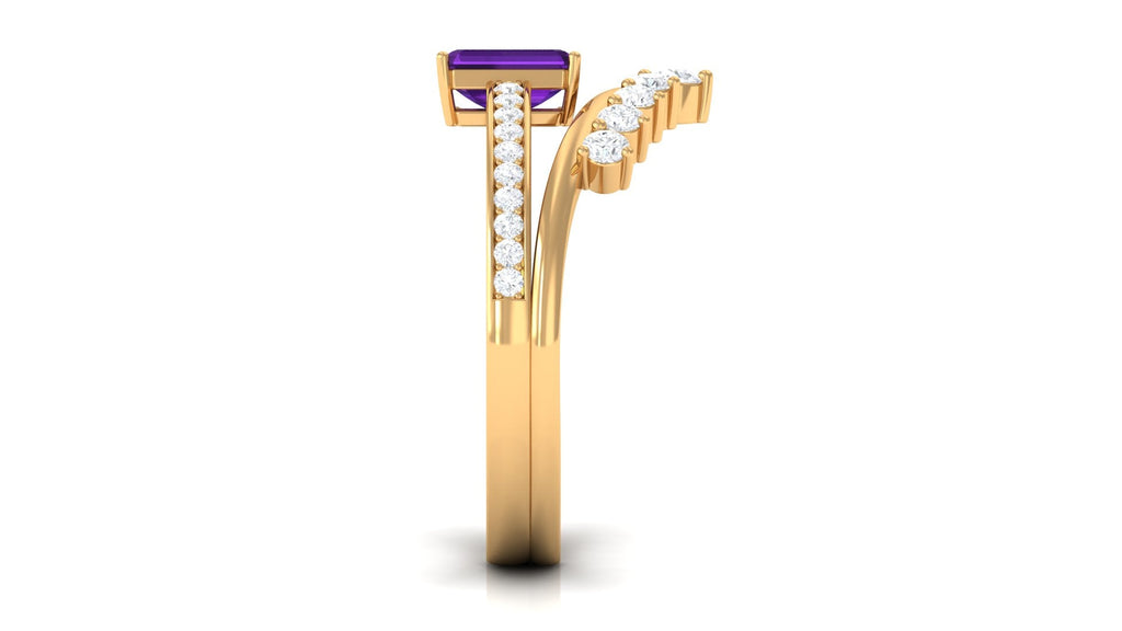 1.4 Carat Emerald Cut Amethyst Diamond Wedding Bridal Ring Set