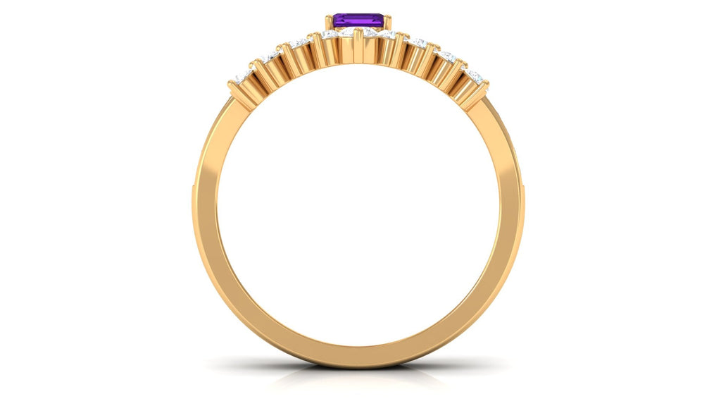 1.4 Carat Emerald Cut Amethyst Diamond Wedding Bridal Ring Set