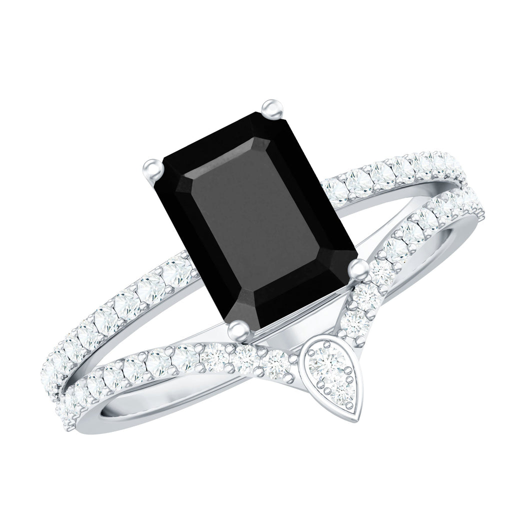 1.6 Carat Emerald Cut Lab Grown Black and White Diamond Wedding Ring Set for Women