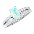 6X8mm Emerald Cut Ethiopian Opal Solitaire Engagement Ring Set with Diamond Band