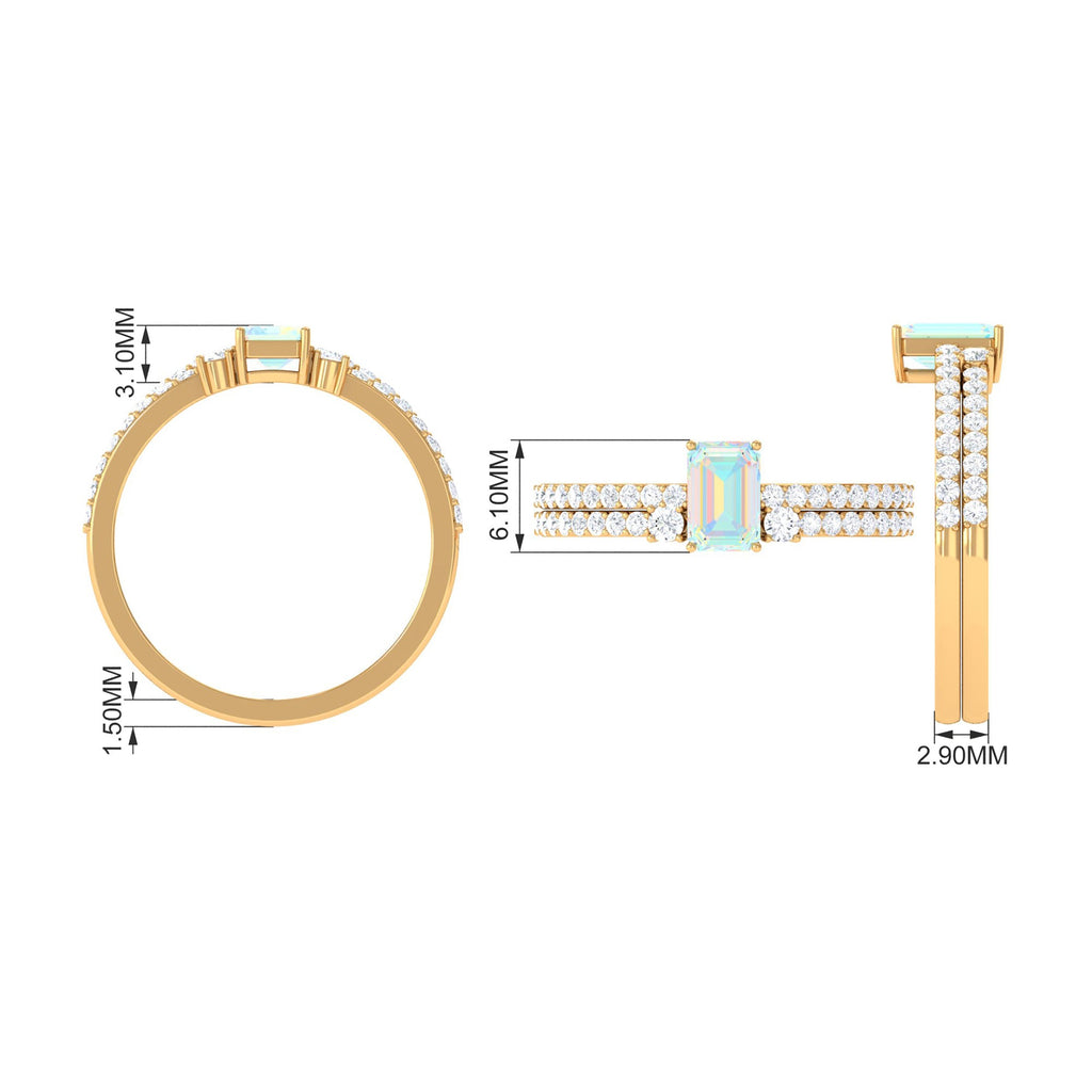 6X8mm Emerald Cut Ethiopian Opal Solitaire Engagement Ring Set with Diamond Band
