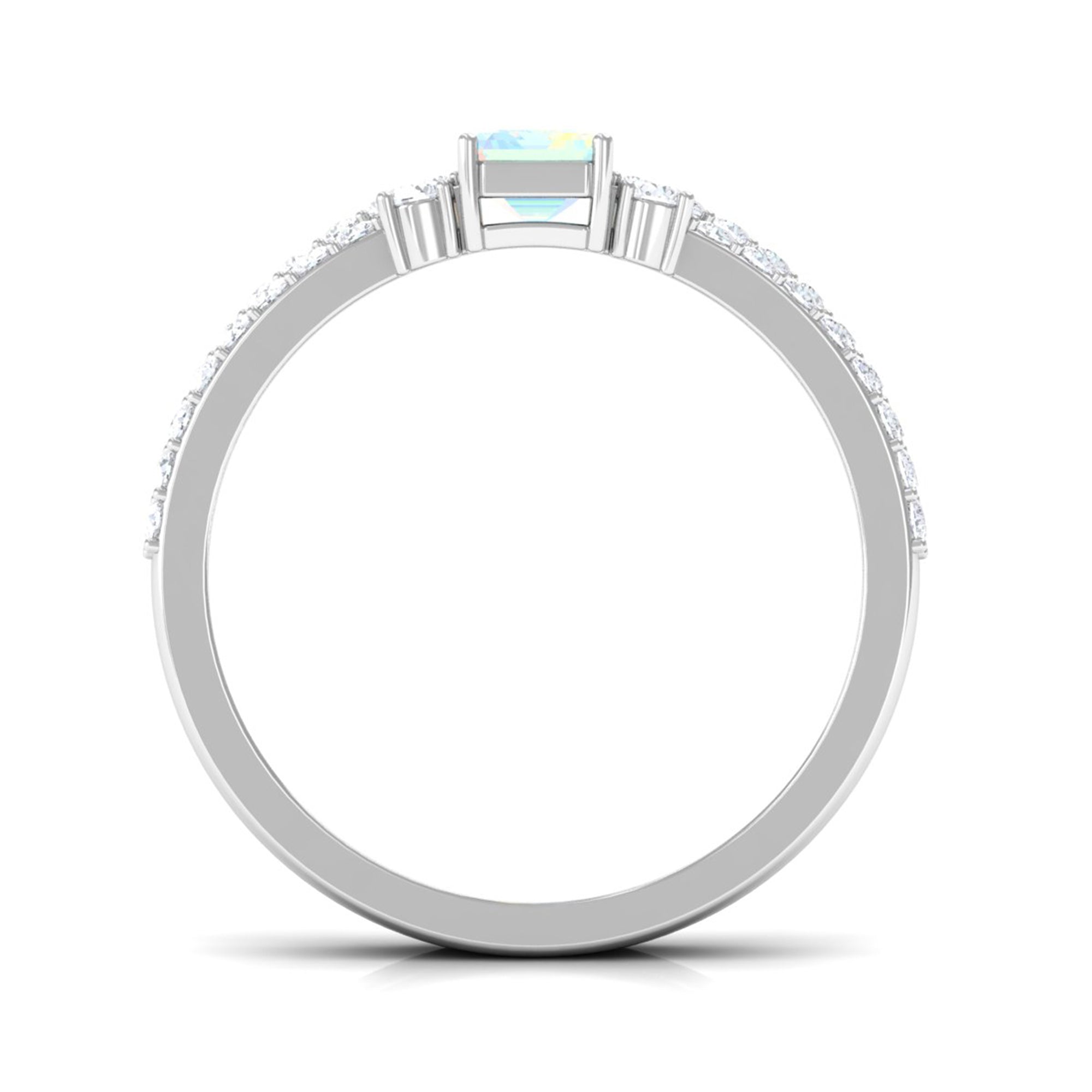 6X8mm Emerald Cut Ethiopian Opal Solitaire Engagement Ring Set with Diamond Band