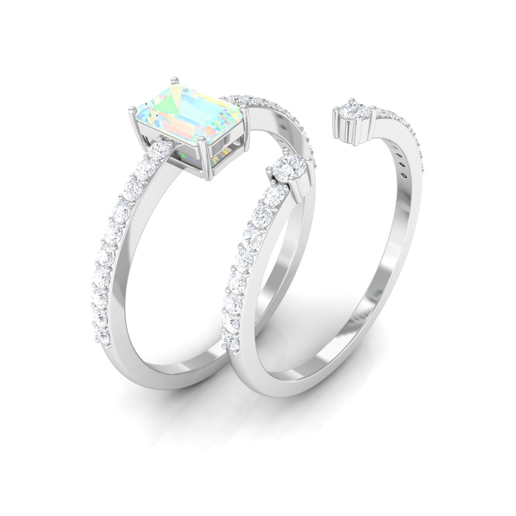 6X8mm Emerald Cut Ethiopian Opal Solitaire Engagement Ring Set with Diamond Band