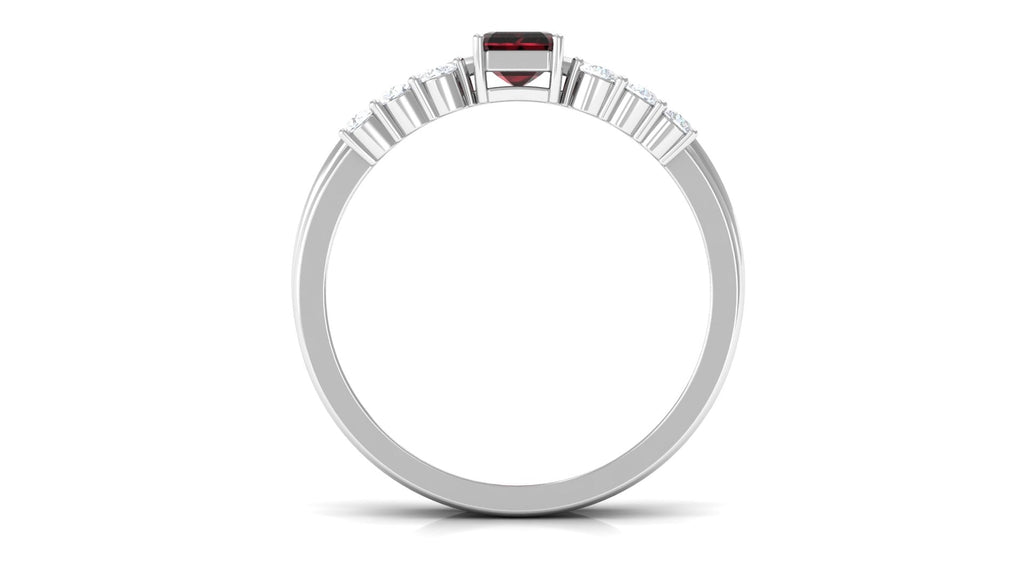 Certified Natural Garnet Diamond Emerald Cut Wedding Bridal Ring Set