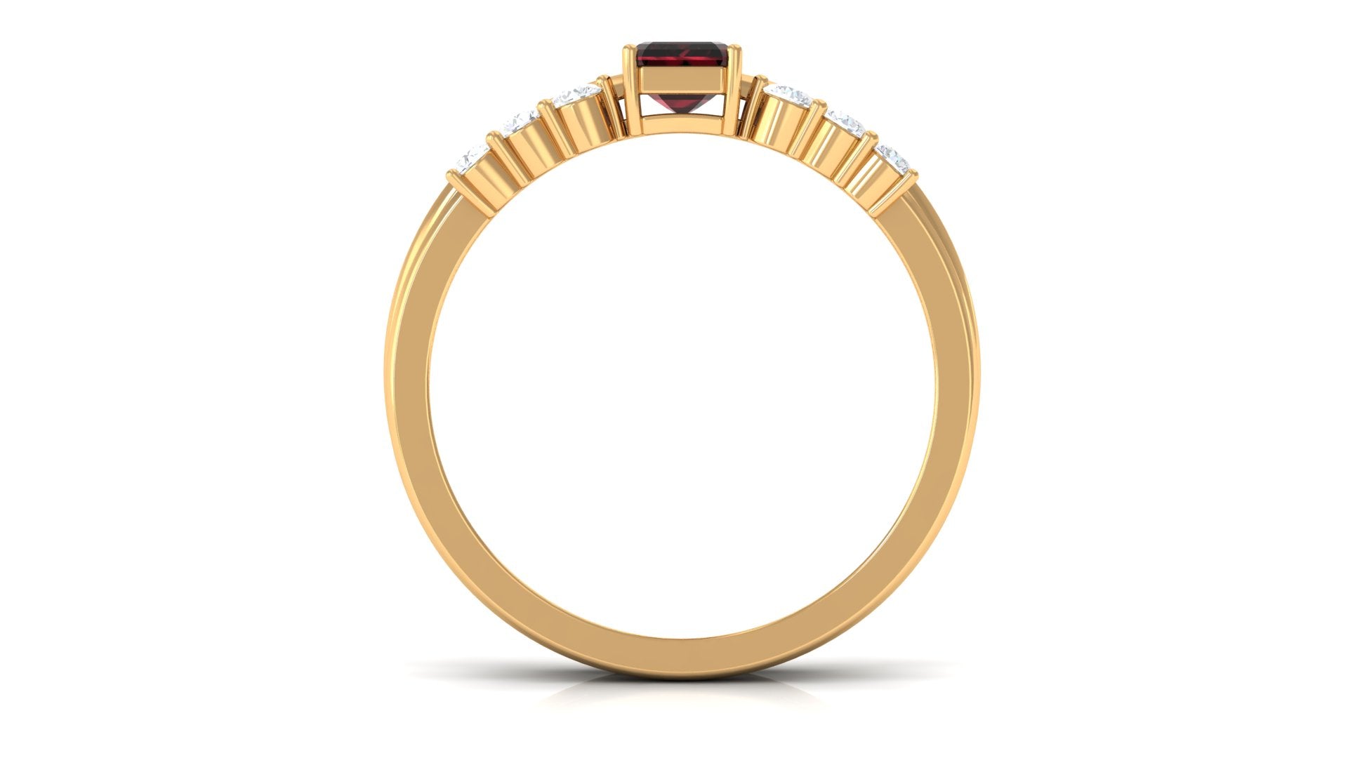 Certified Natural Garnet Diamond Emerald Cut Wedding Bridal Ring Set