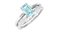 Solitaire 4X6MM Aquamarine and Diamond Emerald Cut Stackable Ring Set