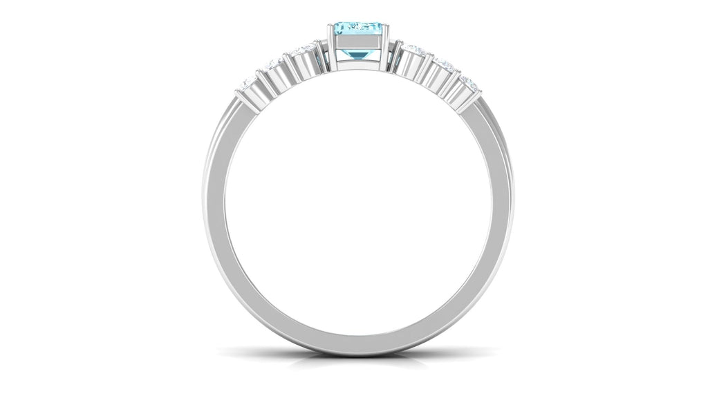 Solitaire 4X6MM Aquamarine and Diamond Emerald Cut Stackable Ring Set