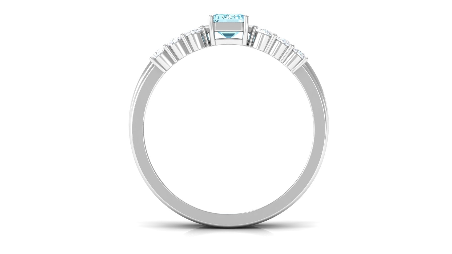 Solitaire 4X6MM Aquamarine and Diamond Emerald Cut Stackable Ring Set