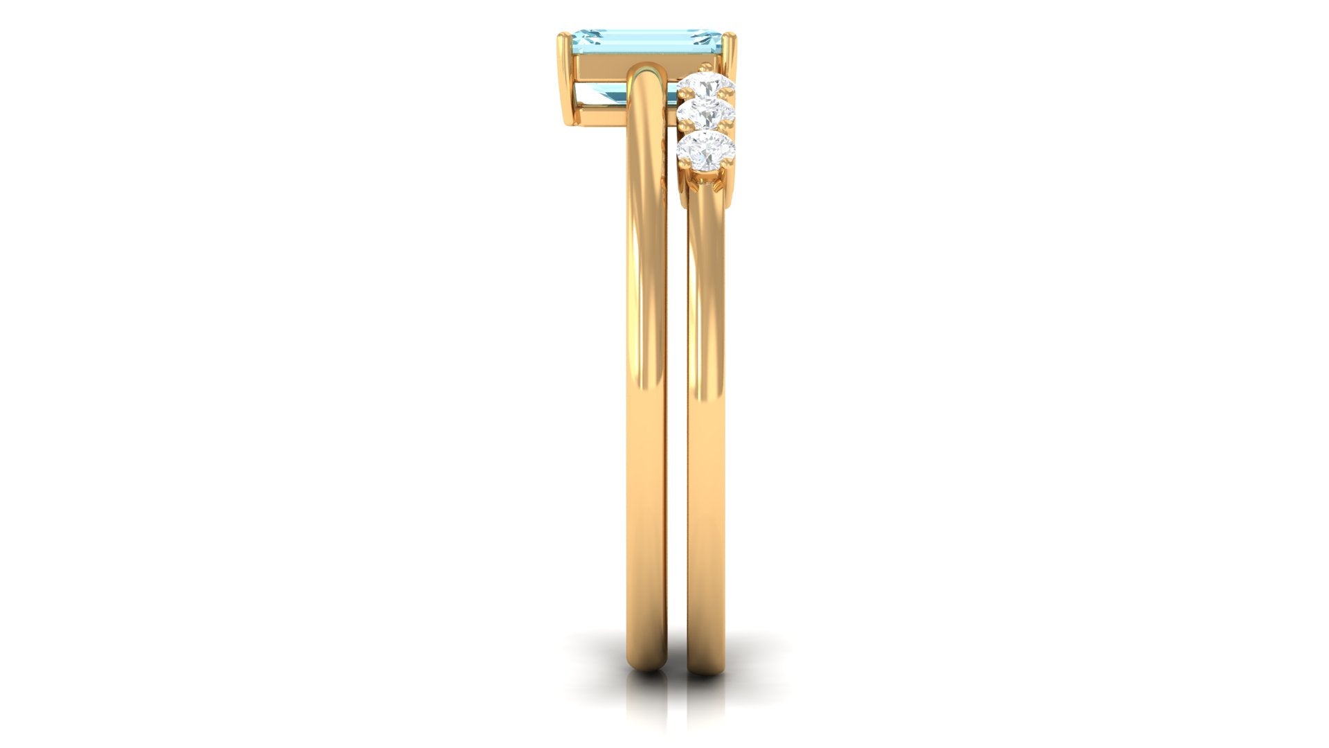 Solitaire 4X6MM Aquamarine and Diamond Emerald Cut Stackable Ring Set