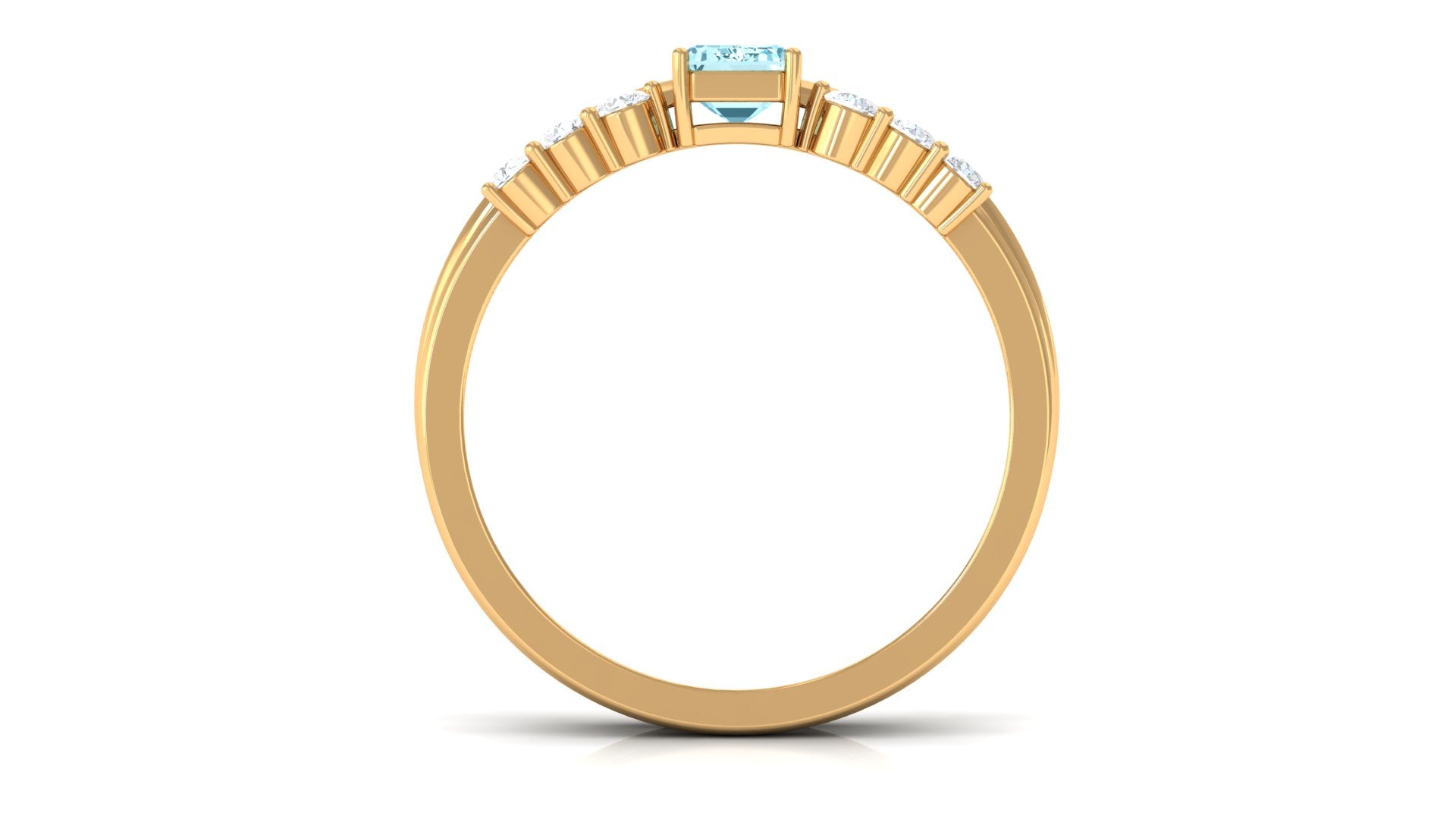 Solitaire 4X6MM Aquamarine and Diamond Emerald Cut Stackable Ring Set