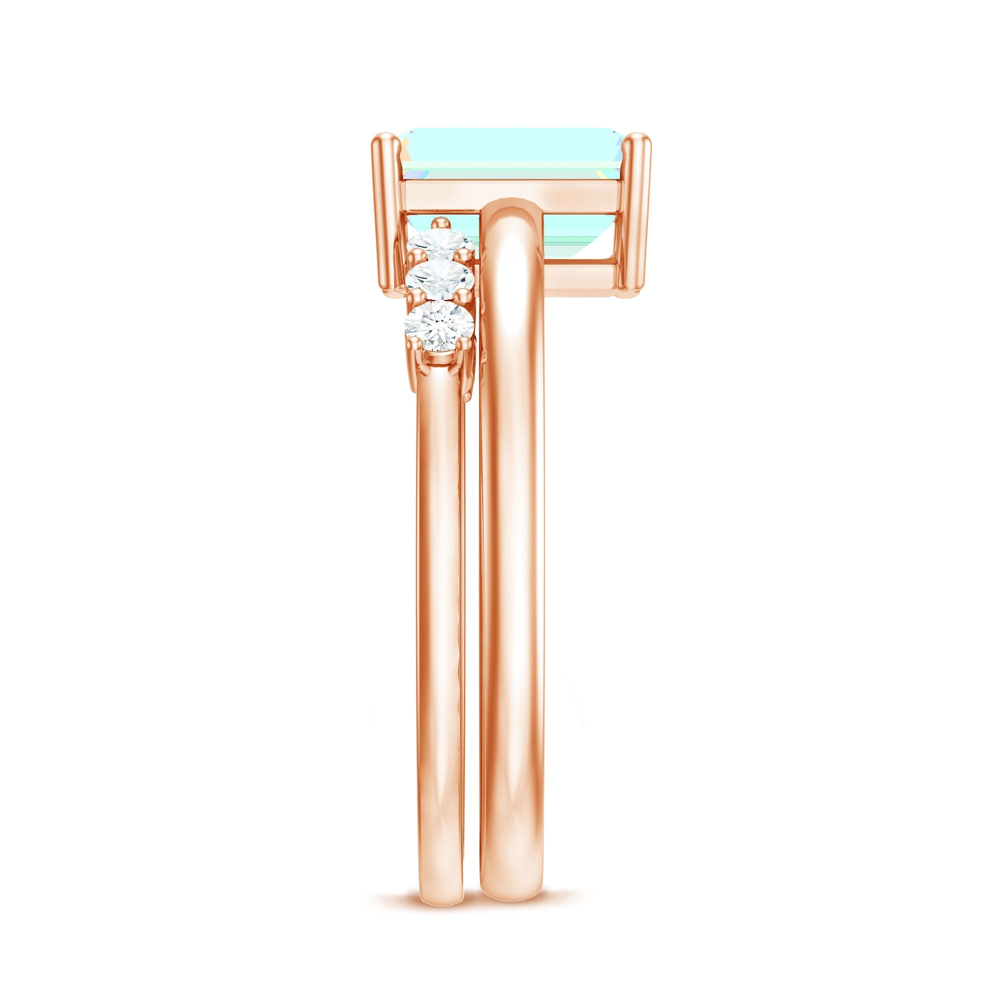 6x8mm Emerald Cut Ethiopian Opal Solitaire Ring Set with Diamond Enhancer