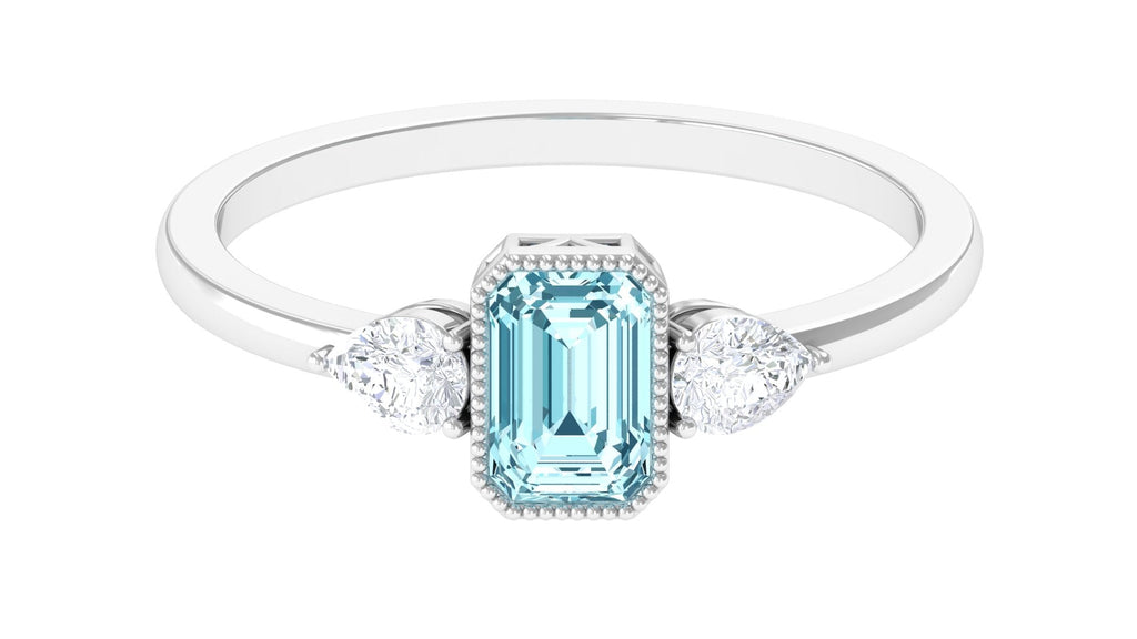 Natural Aquamarine and Diamond 3 Stone Engagement Ring with Certificate
