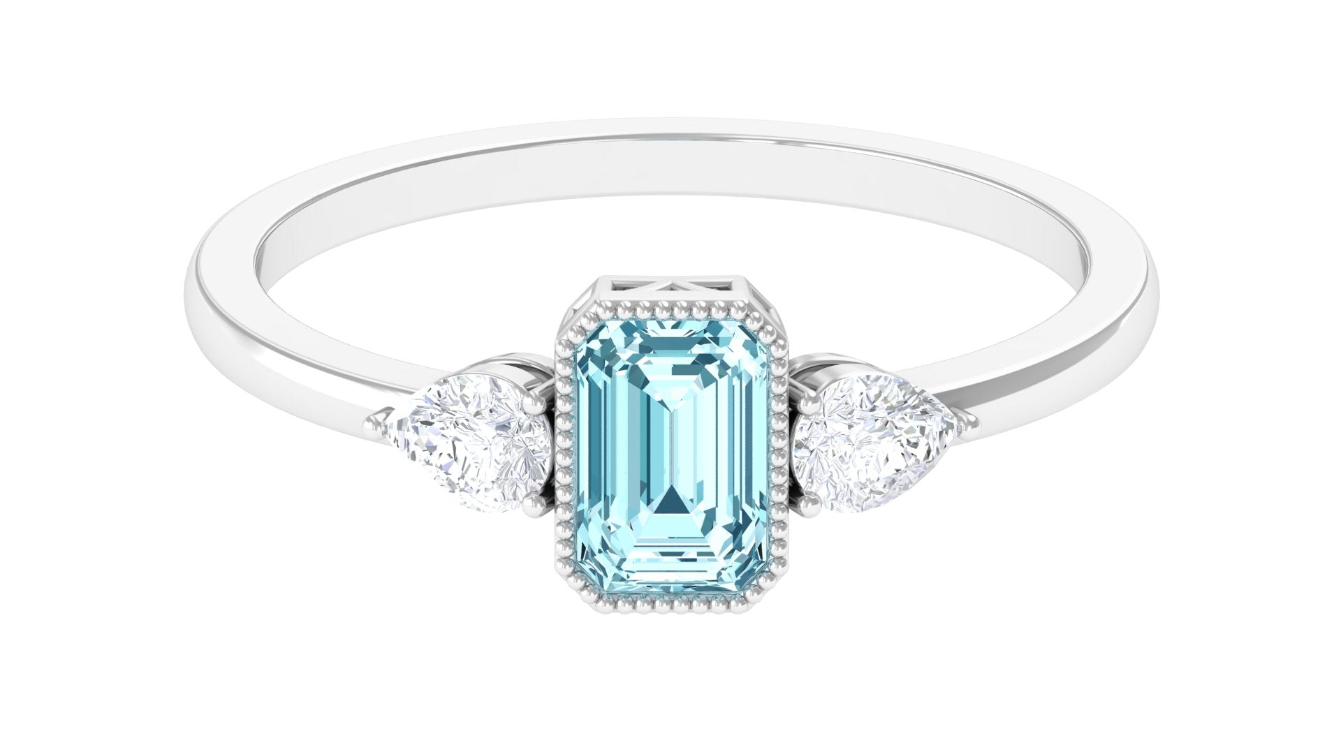 Natural Aquamarine and Diamond 3 Stone Engagement Ring with Certificate