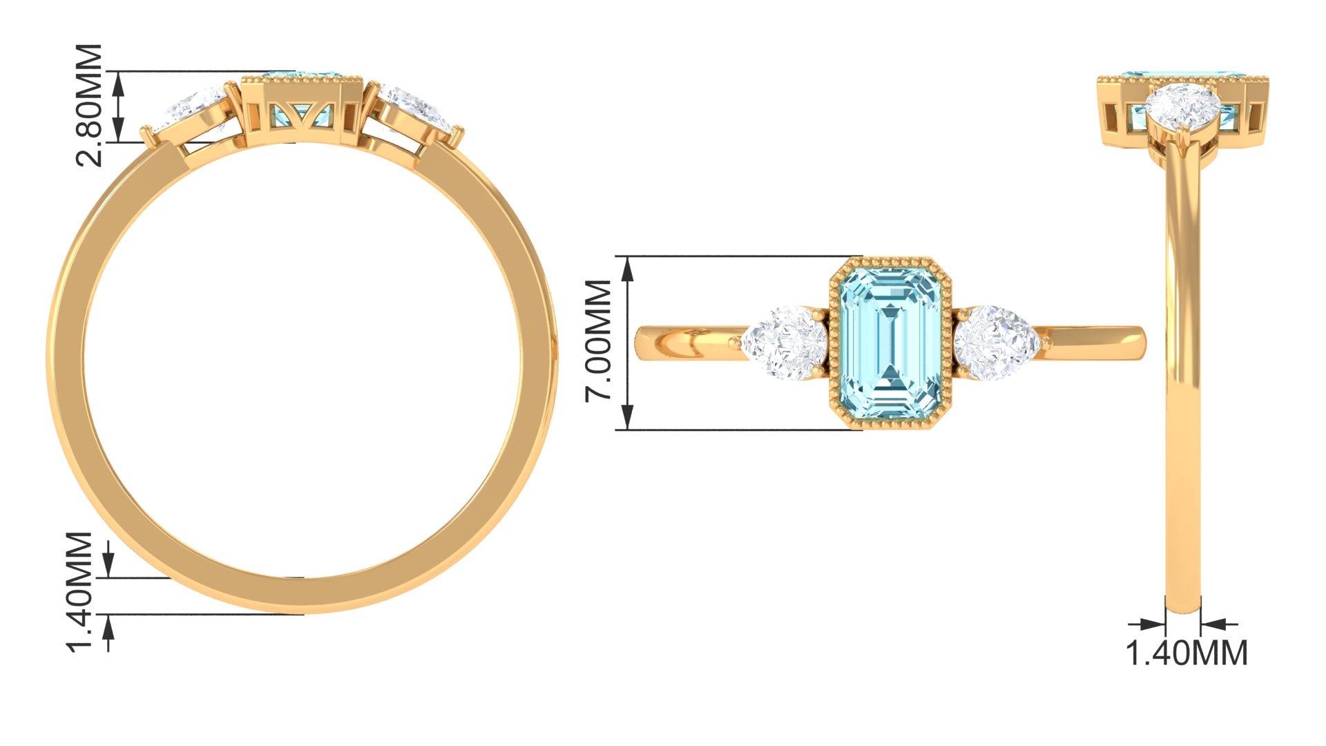 Natural Aquamarine and Diamond 3 Stone Engagement Ring with Certificate