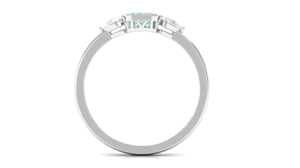 Natural Aquamarine and Diamond 3 Stone Engagement Ring with Certificate