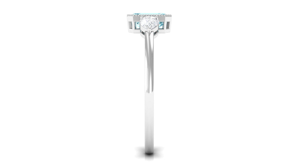 Natural Aquamarine and Diamond 3 Stone Engagement Ring with Certificate