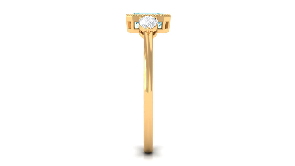 Natural Aquamarine and Diamond 3 Stone Engagement Ring with Certificate
