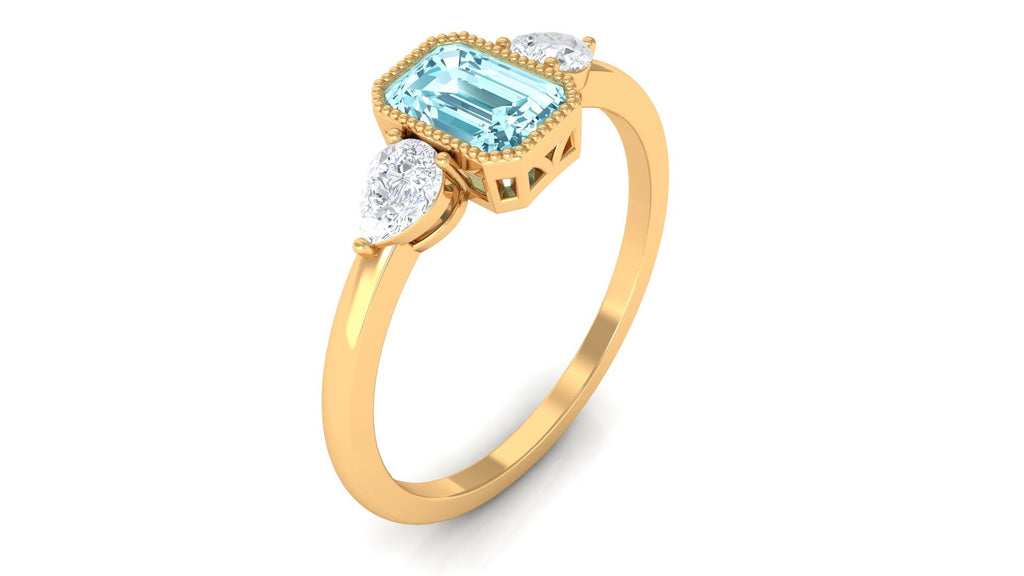 Natural Aquamarine and Diamond 3 Stone Engagement Ring with Certificate